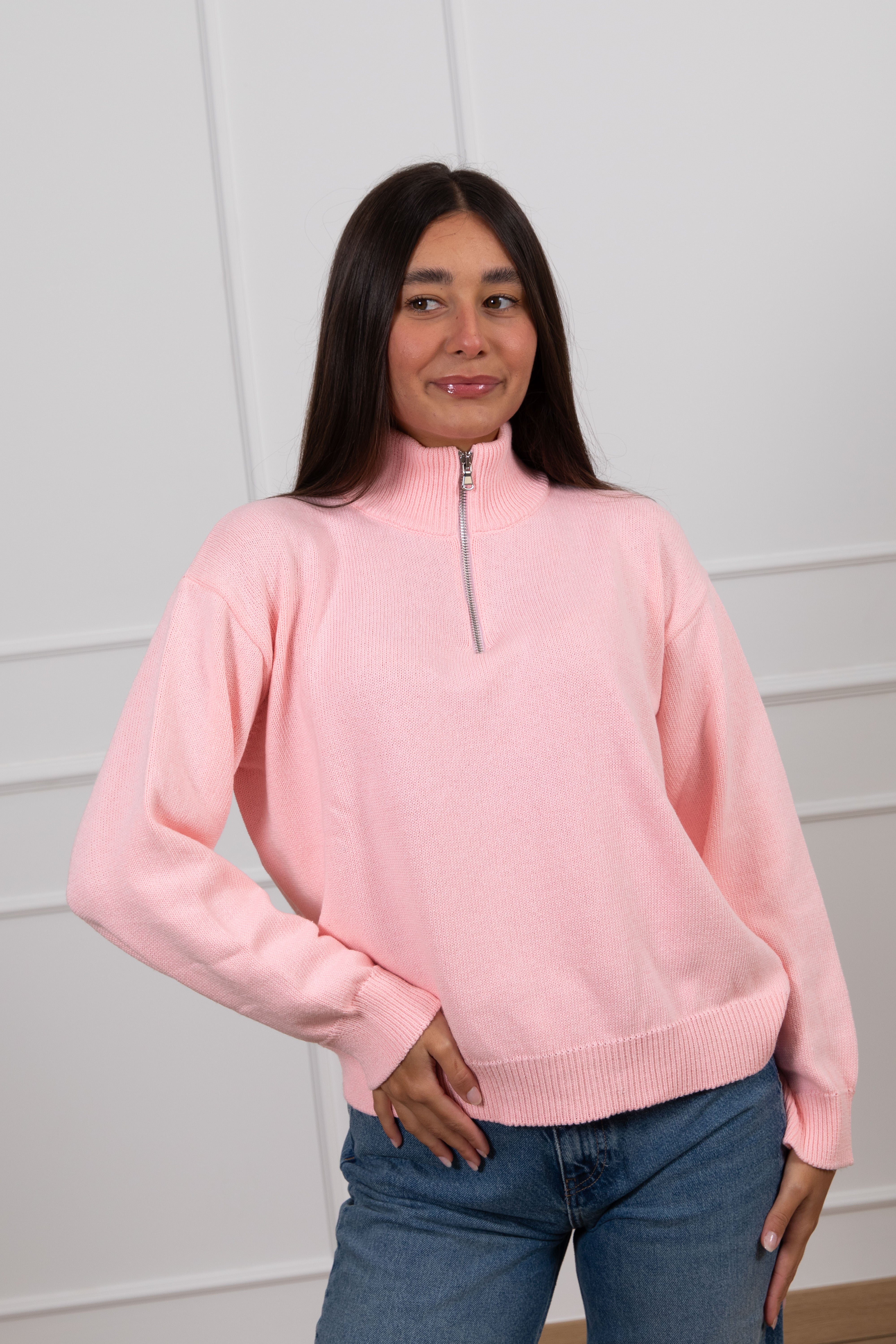 Maglia con mezza zip tinta unita Tensione IN