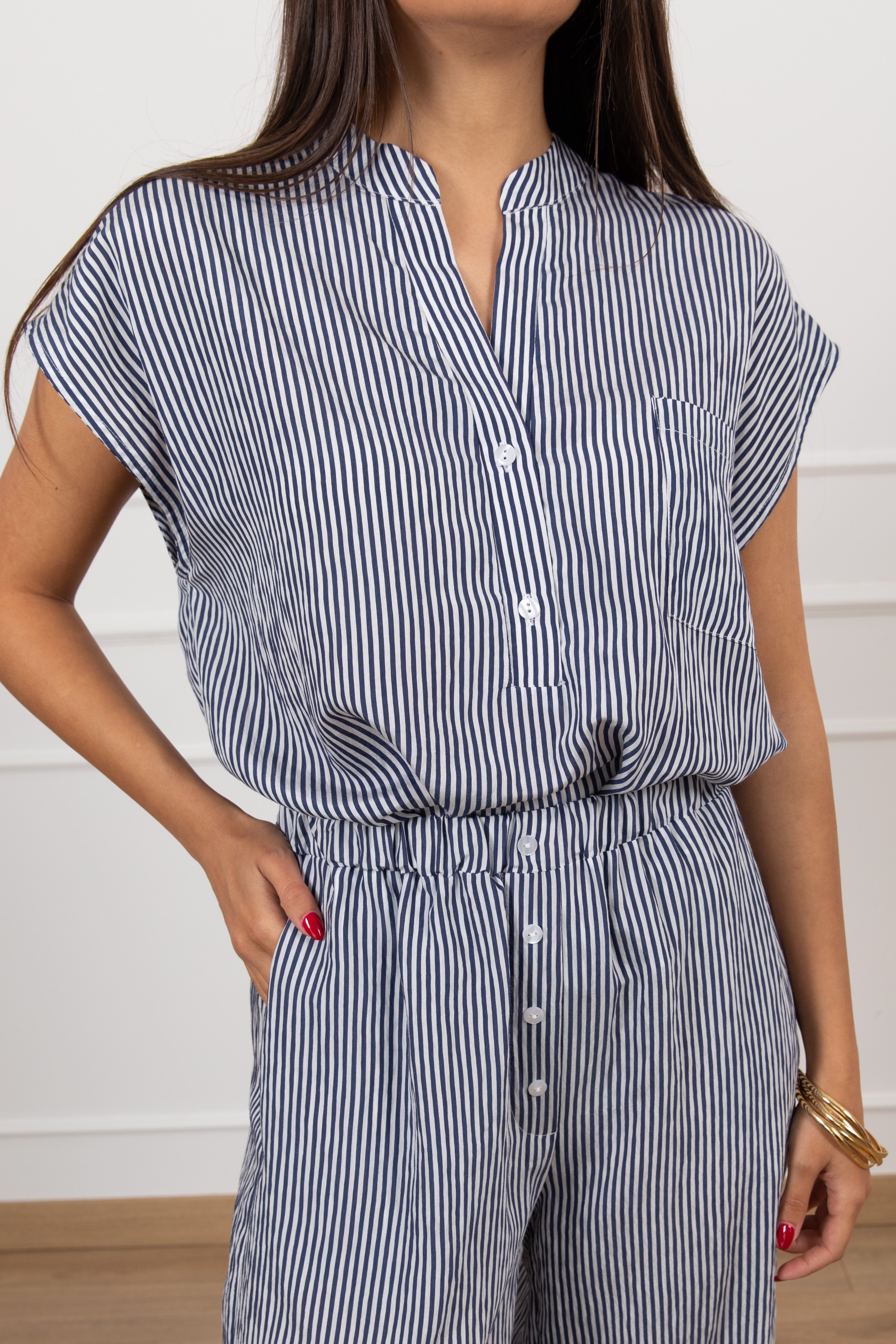 Blusa smanicata a righe Tensione IN