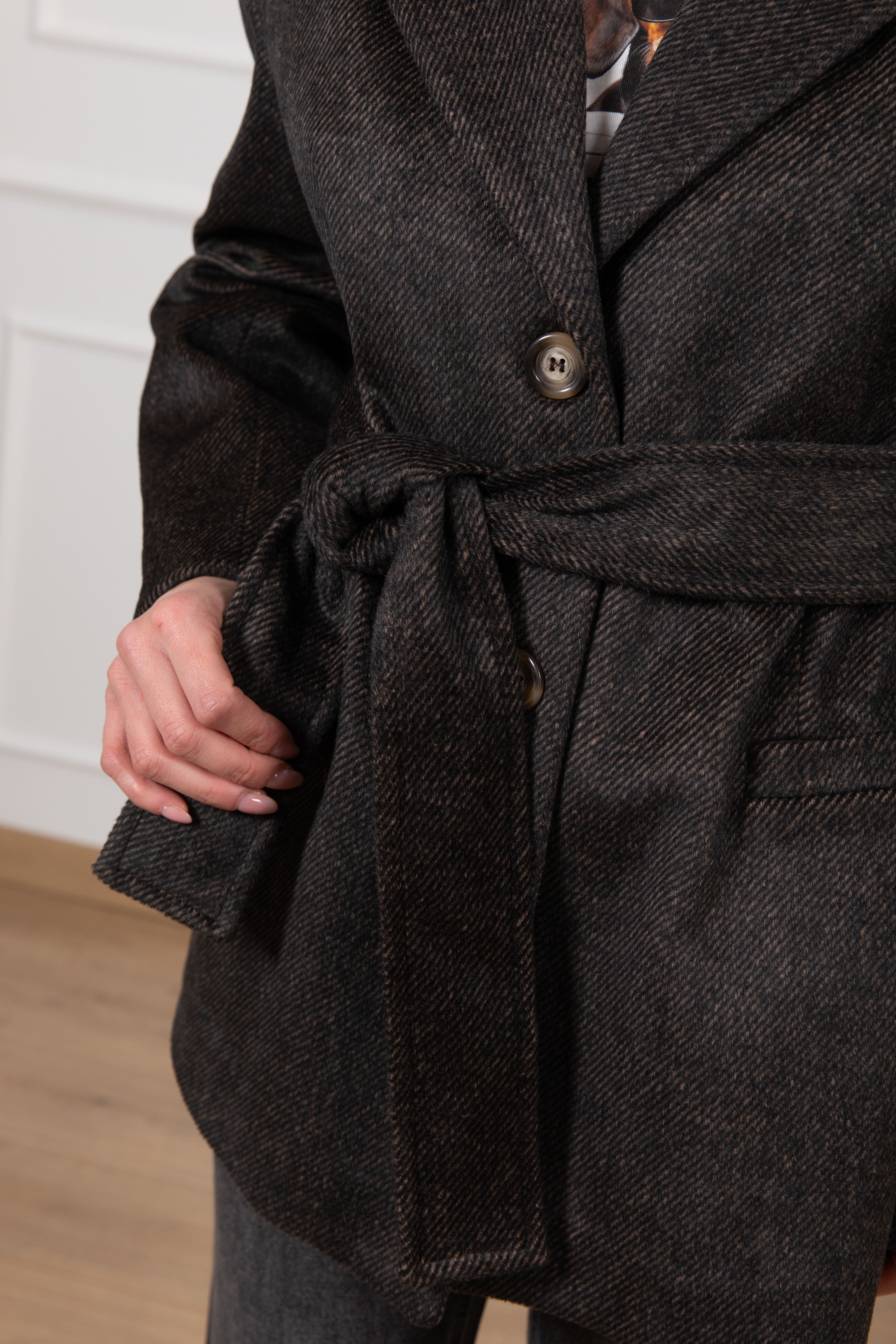 Giacca-cappotto spigata con cintura ViCOLO