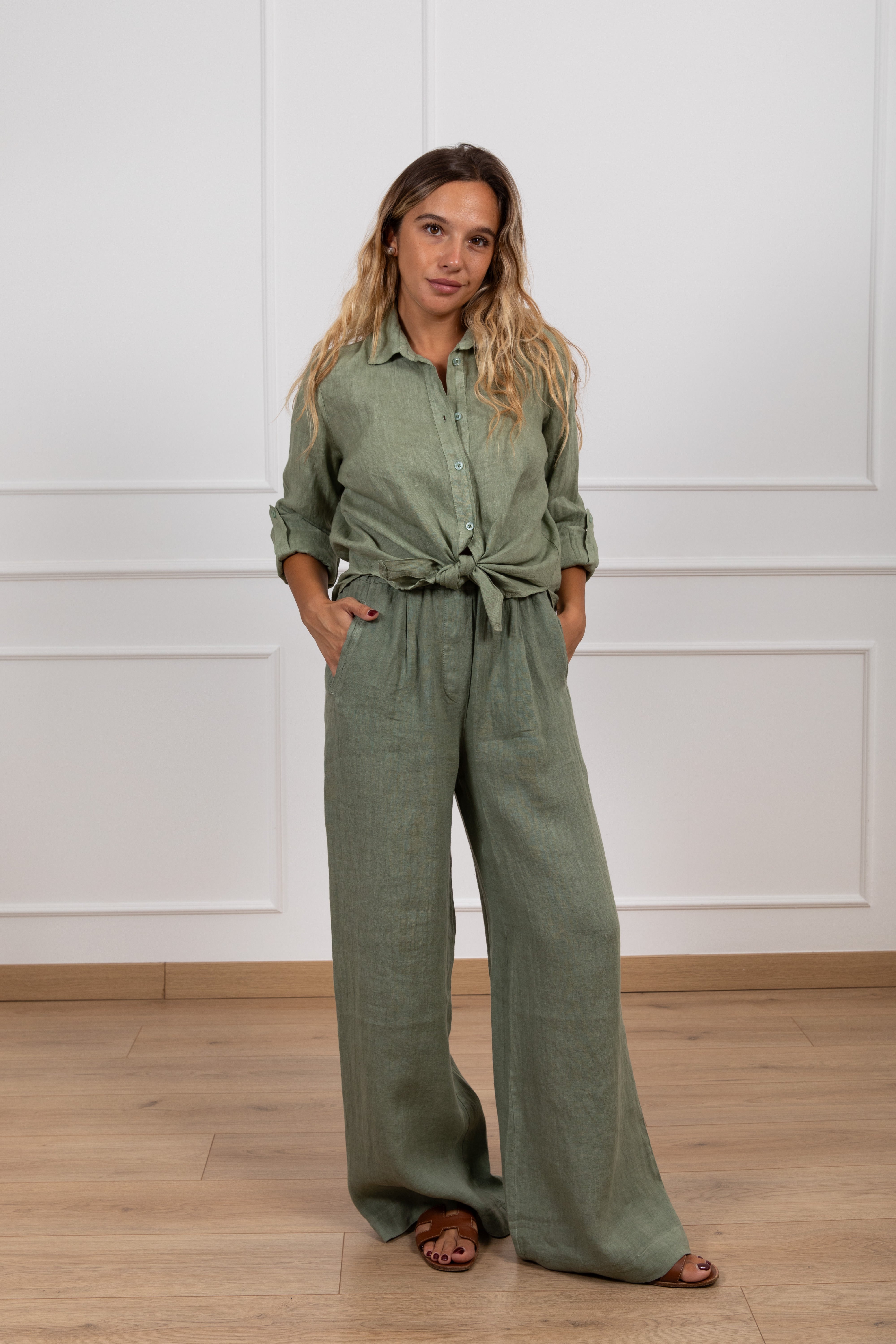 Pantalone 100% lino con elastico ViCOLO