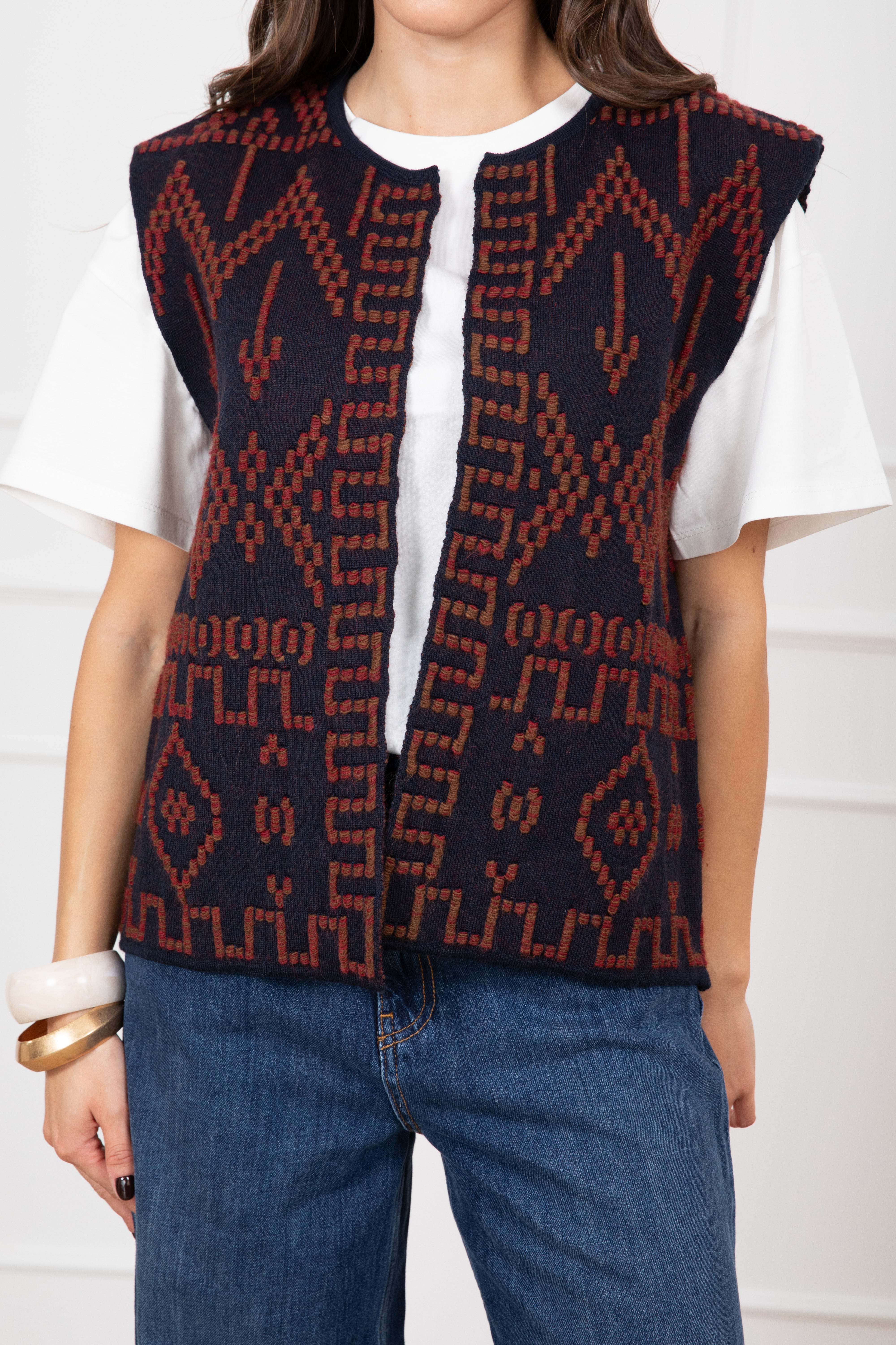Gilet in maglia con ricamo ikat Tensione IN