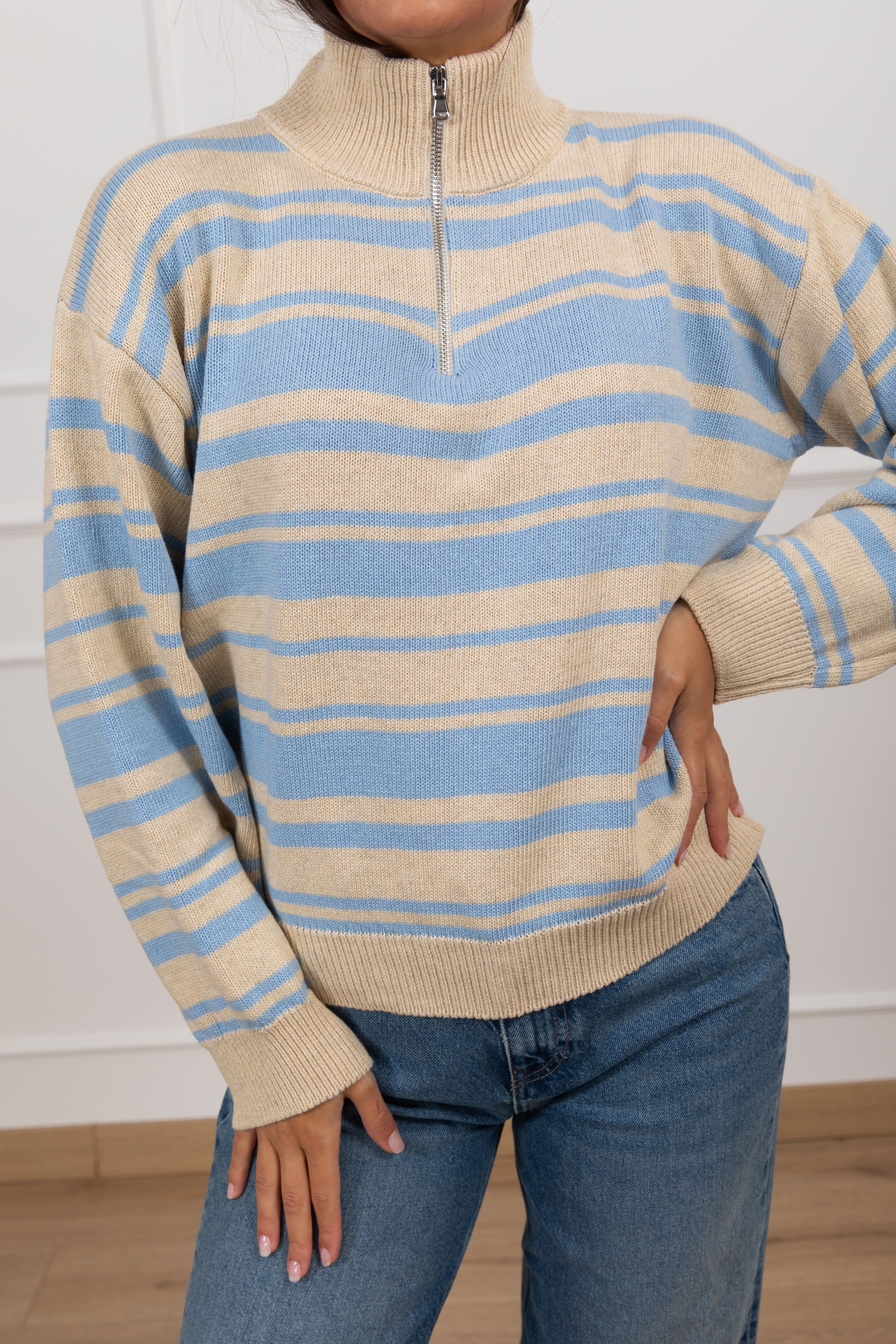 Maglia con mezza zip a righe alternate Tensione IN