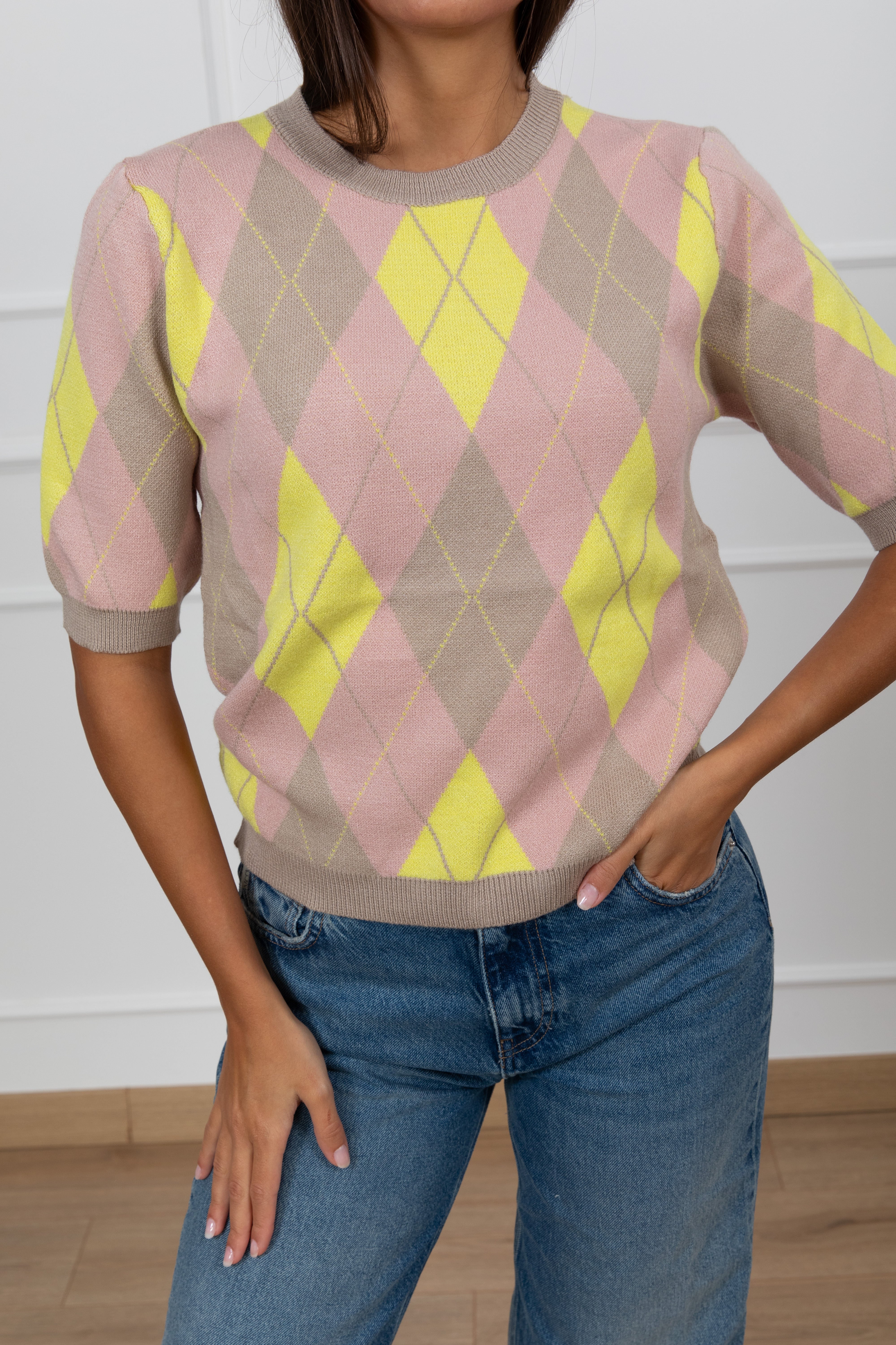 T-shirt in maglia a rombi Tensione IN