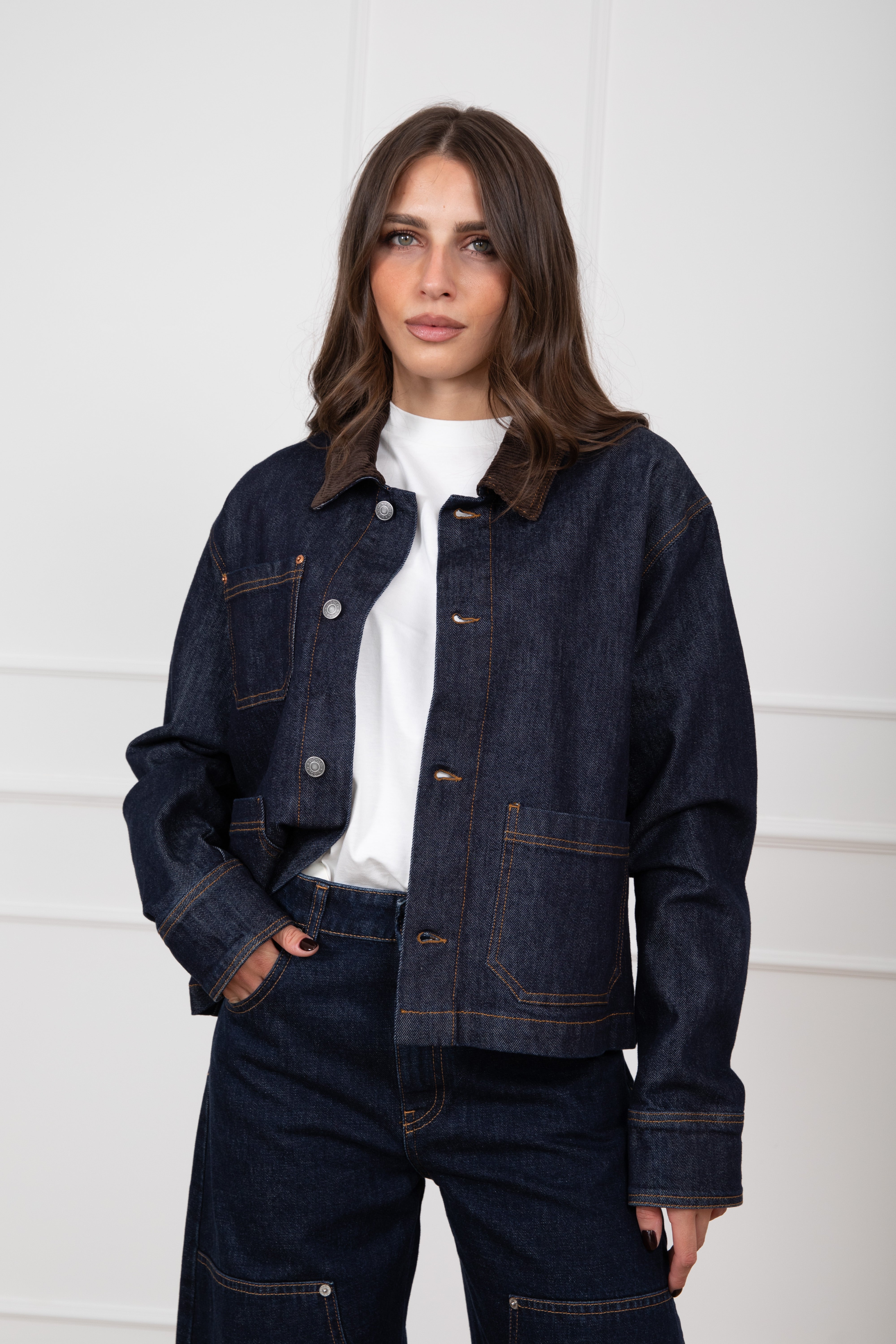 Giacca jeans con colletto in velluto ViCOLO
