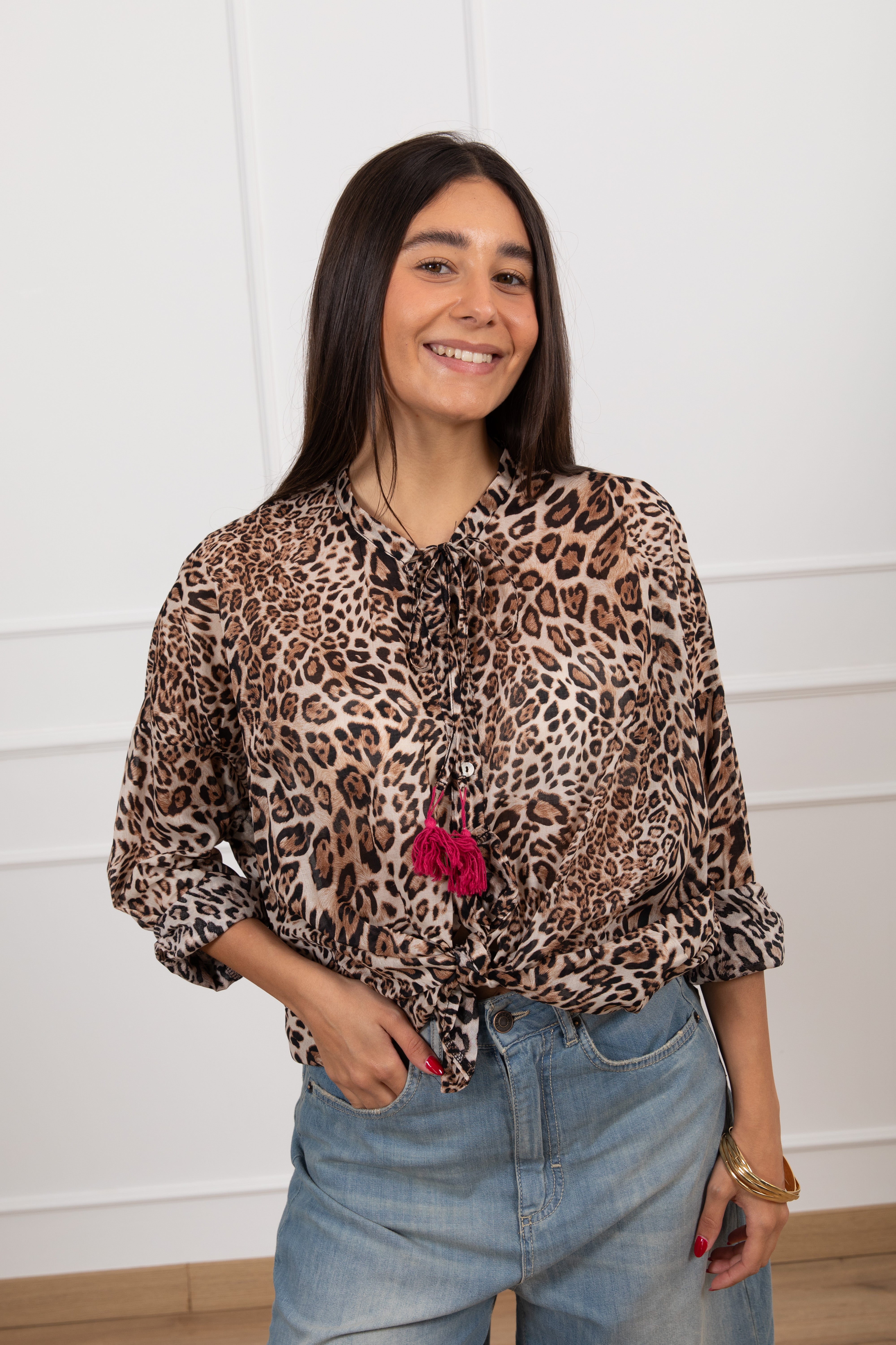 Camicia animalier con nappine Motel