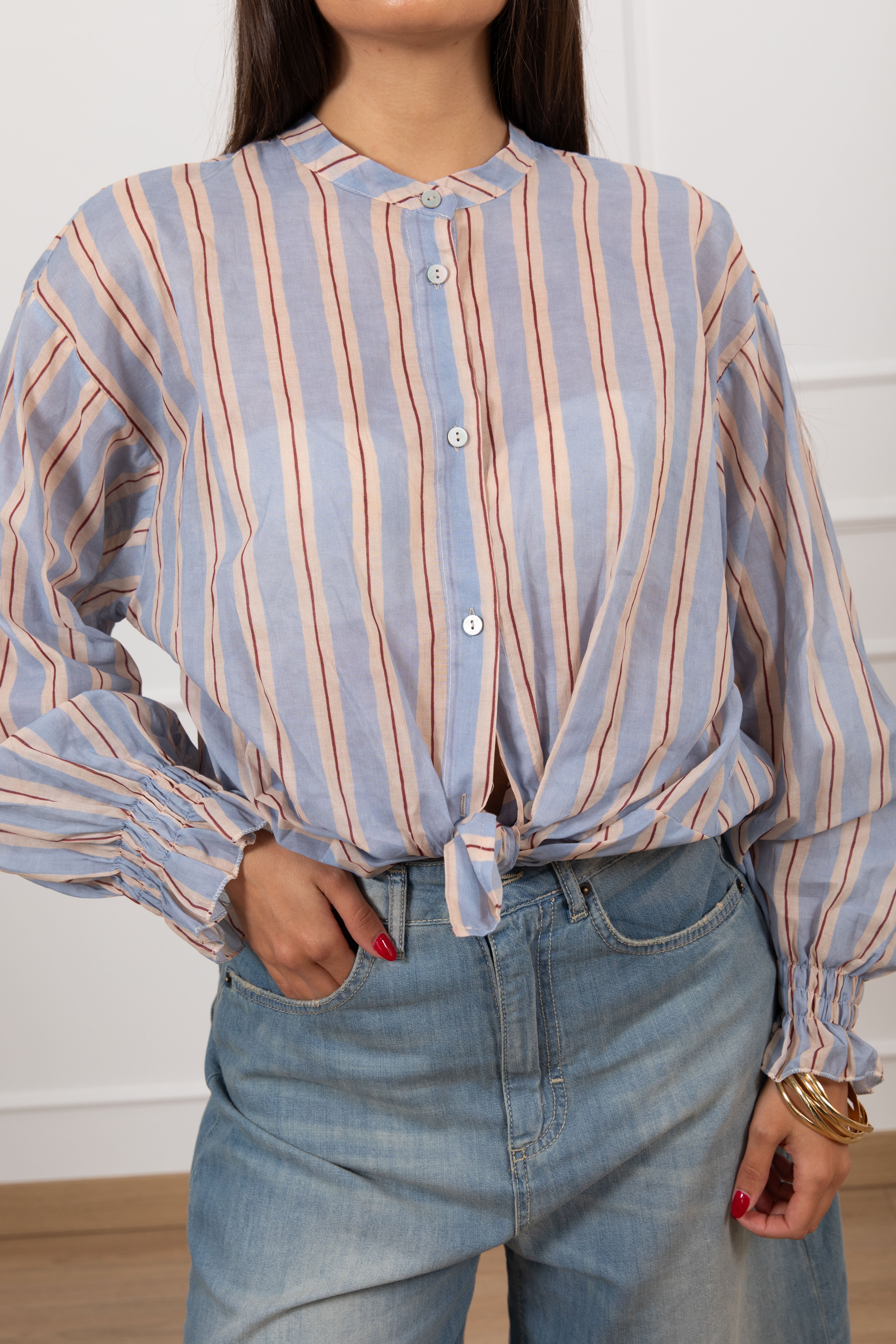 Camicia a righe alternate con collo a coreana Susy Mix