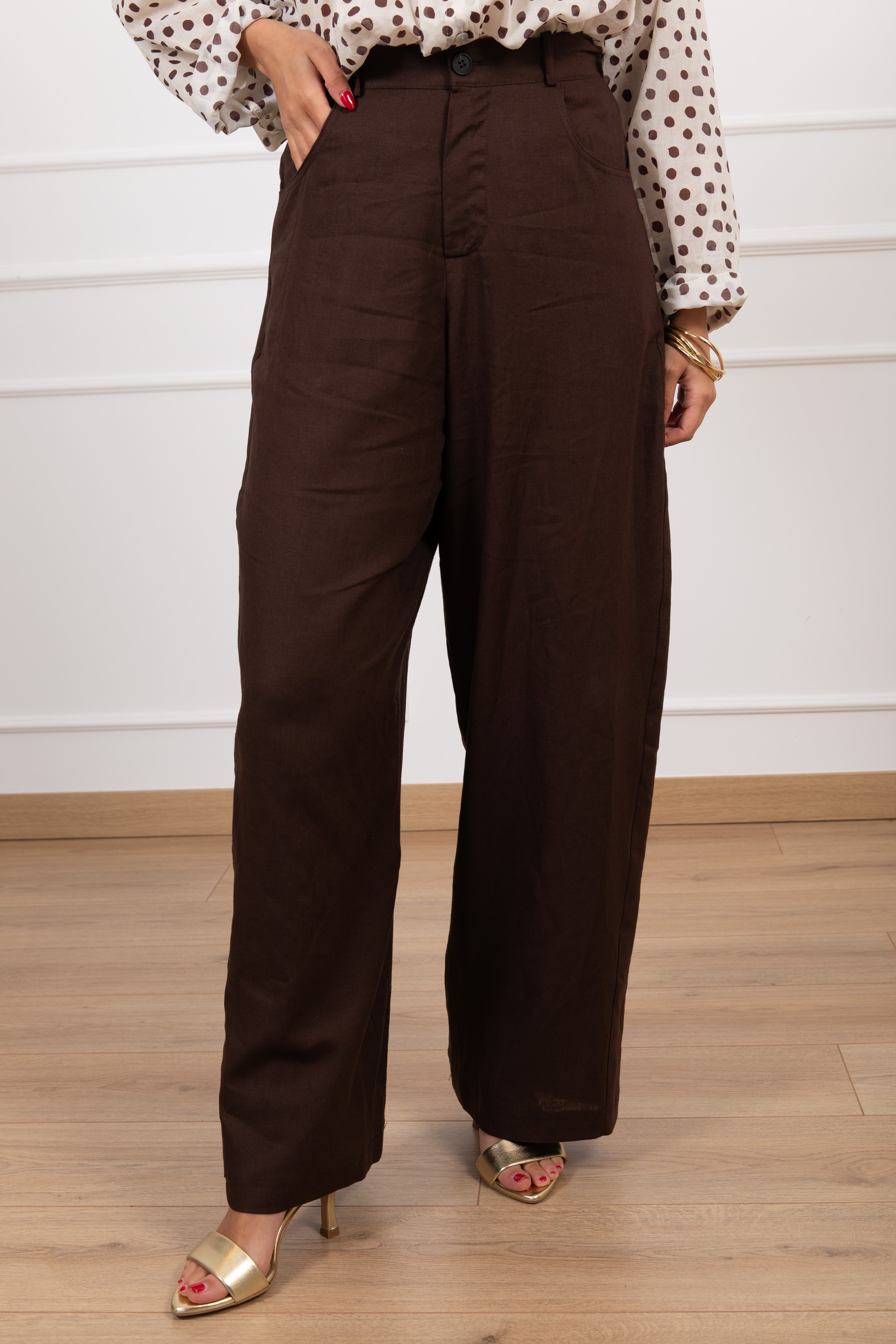 Pantalone barrel-fit in lino con elastico sul retro Susy Mix