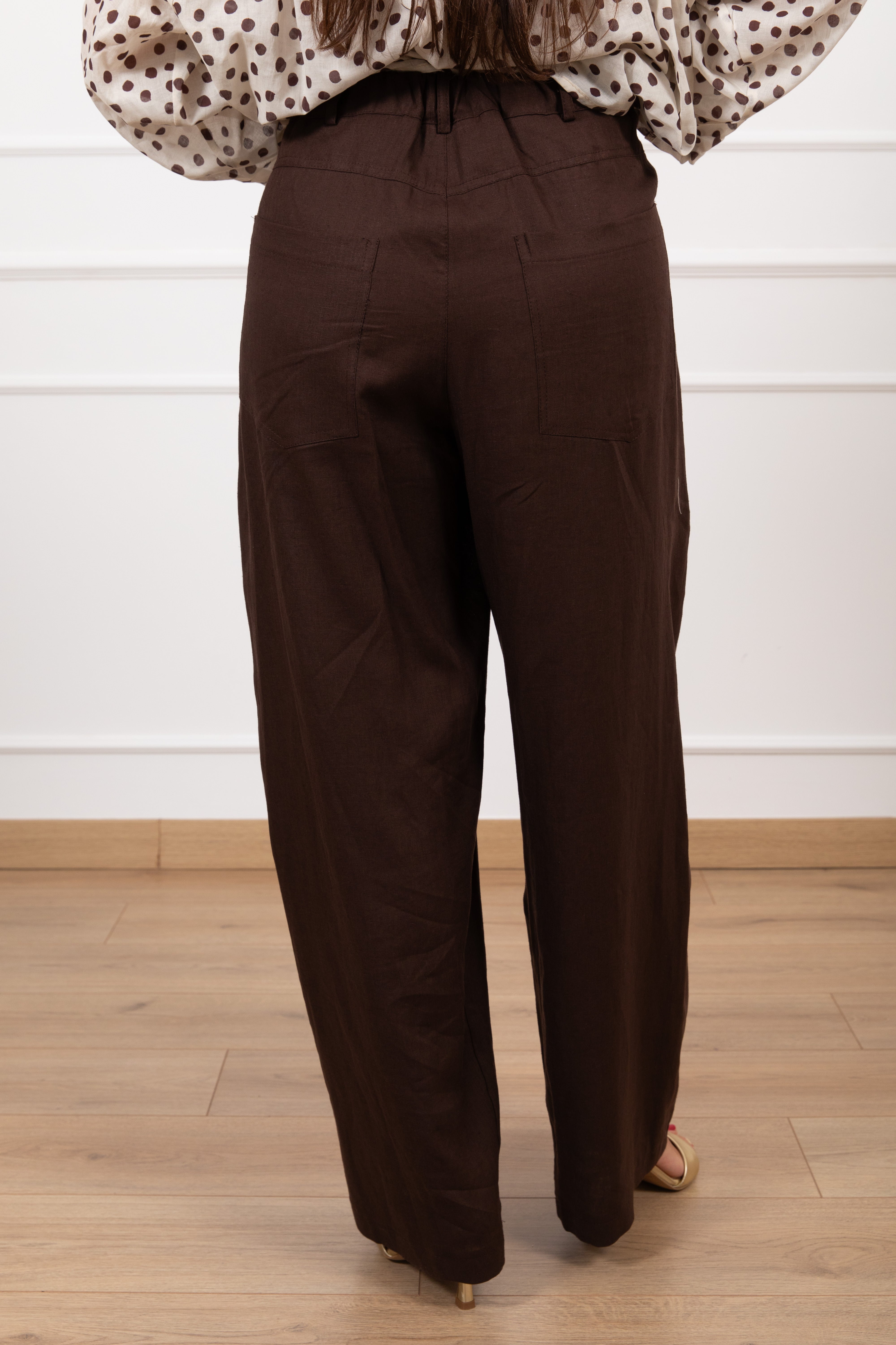 Pantalone barrel-fit in lino con elastico sul retro Susy Mix