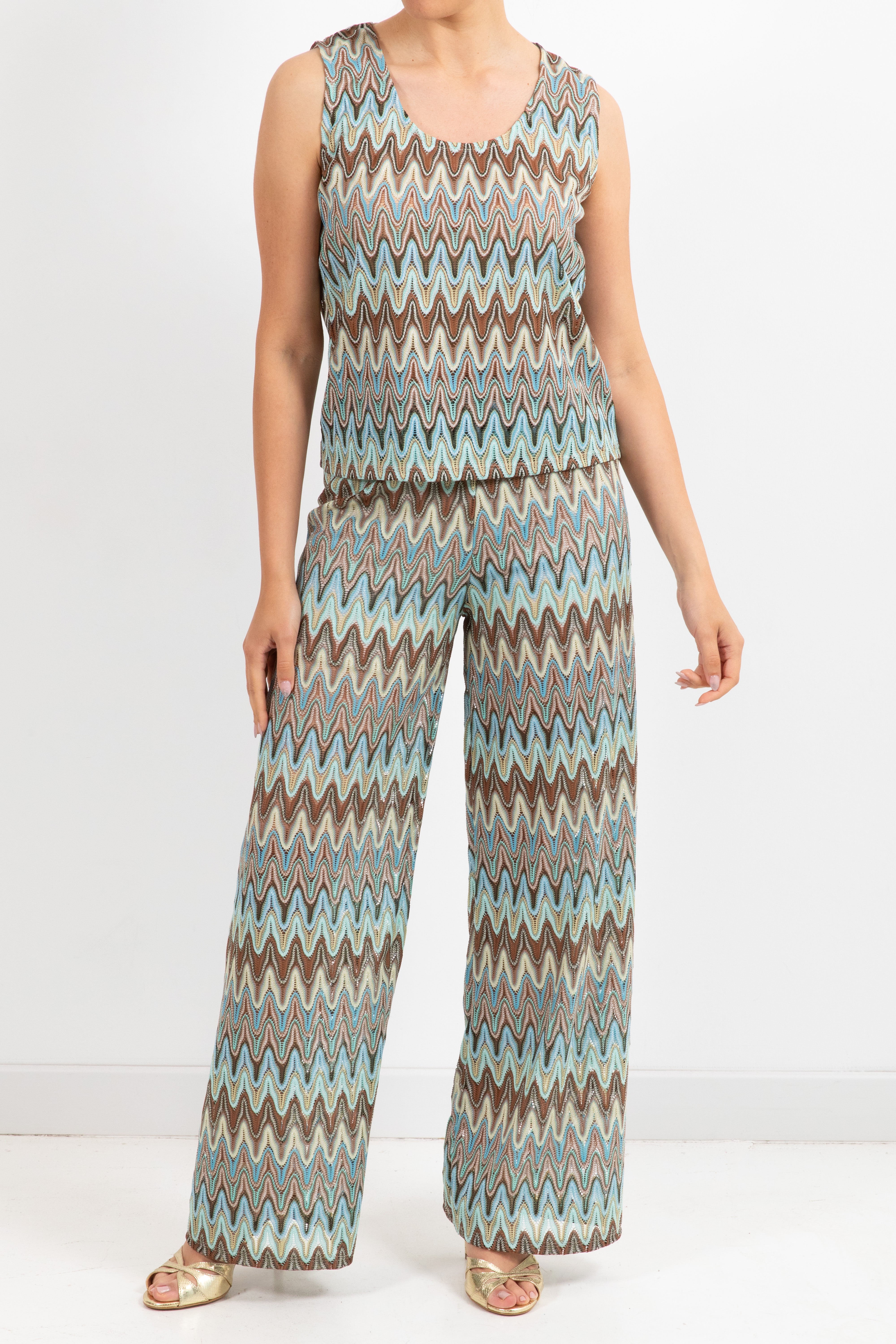 Pantalone motivo zig-zag celeste Susy Mix