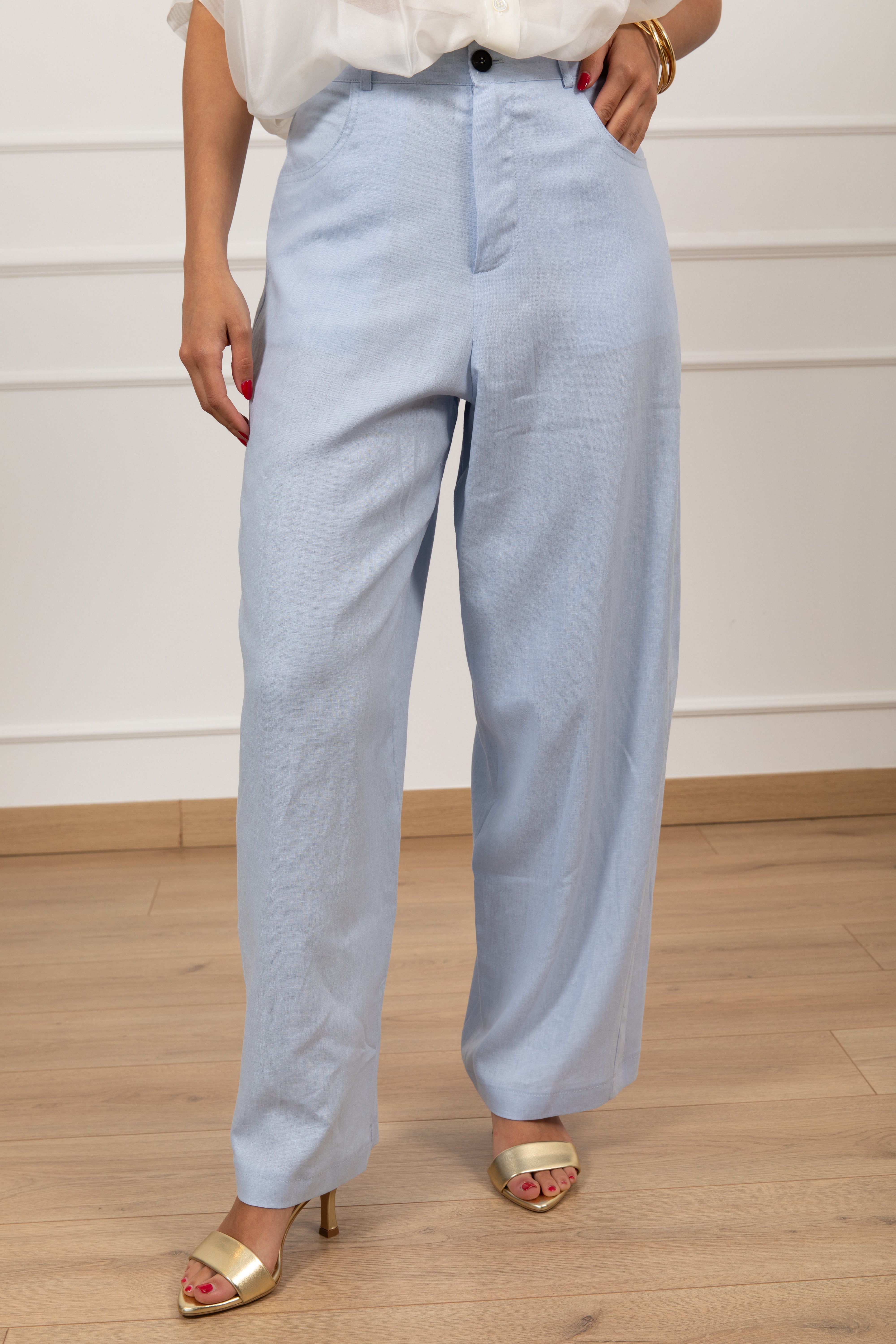 Pantalone barrel-fit in lino con elastico sul retro Susy Mix