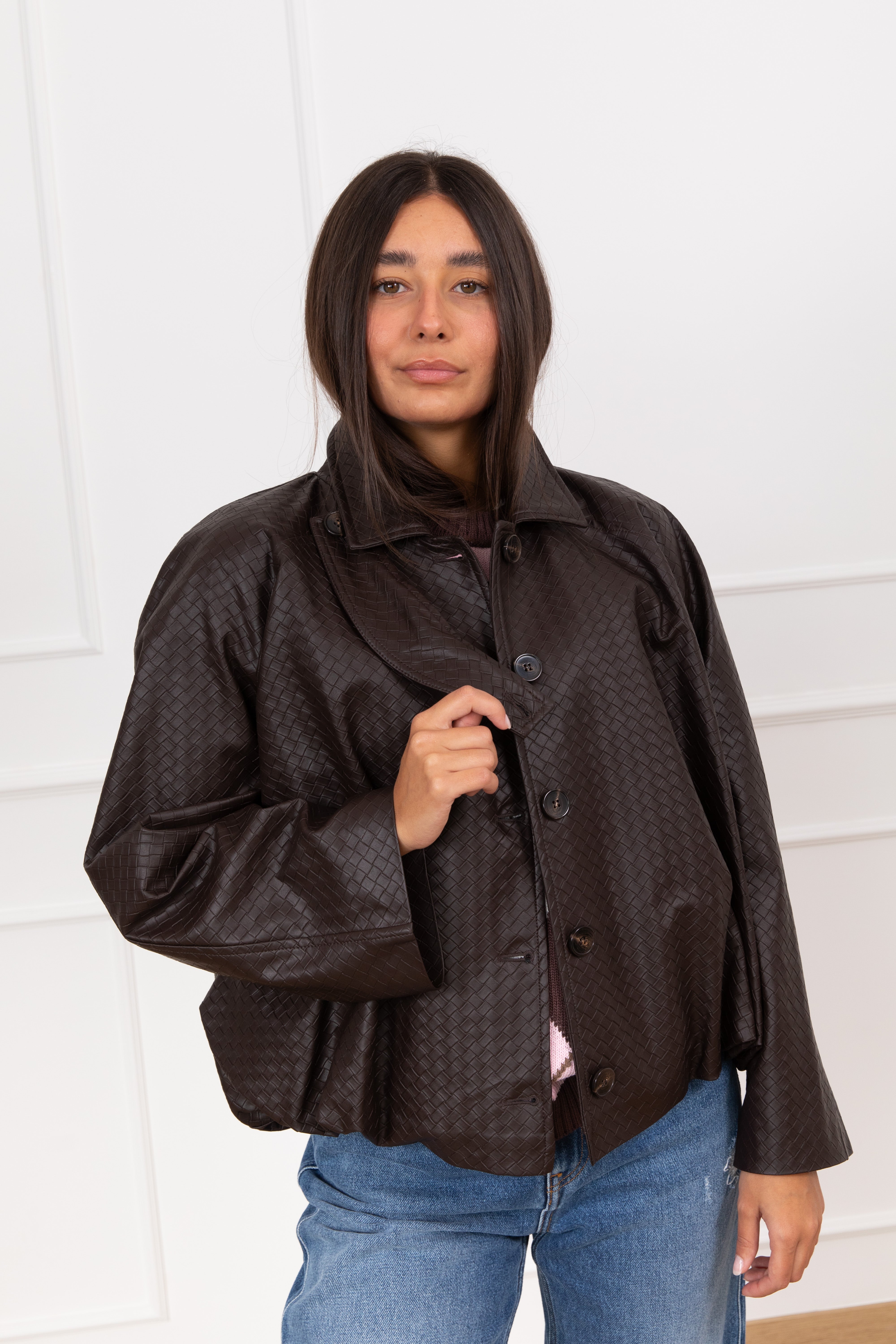 PRE ORDER 15/03 Bomber in eco-pelle intrecciata Tensione IN