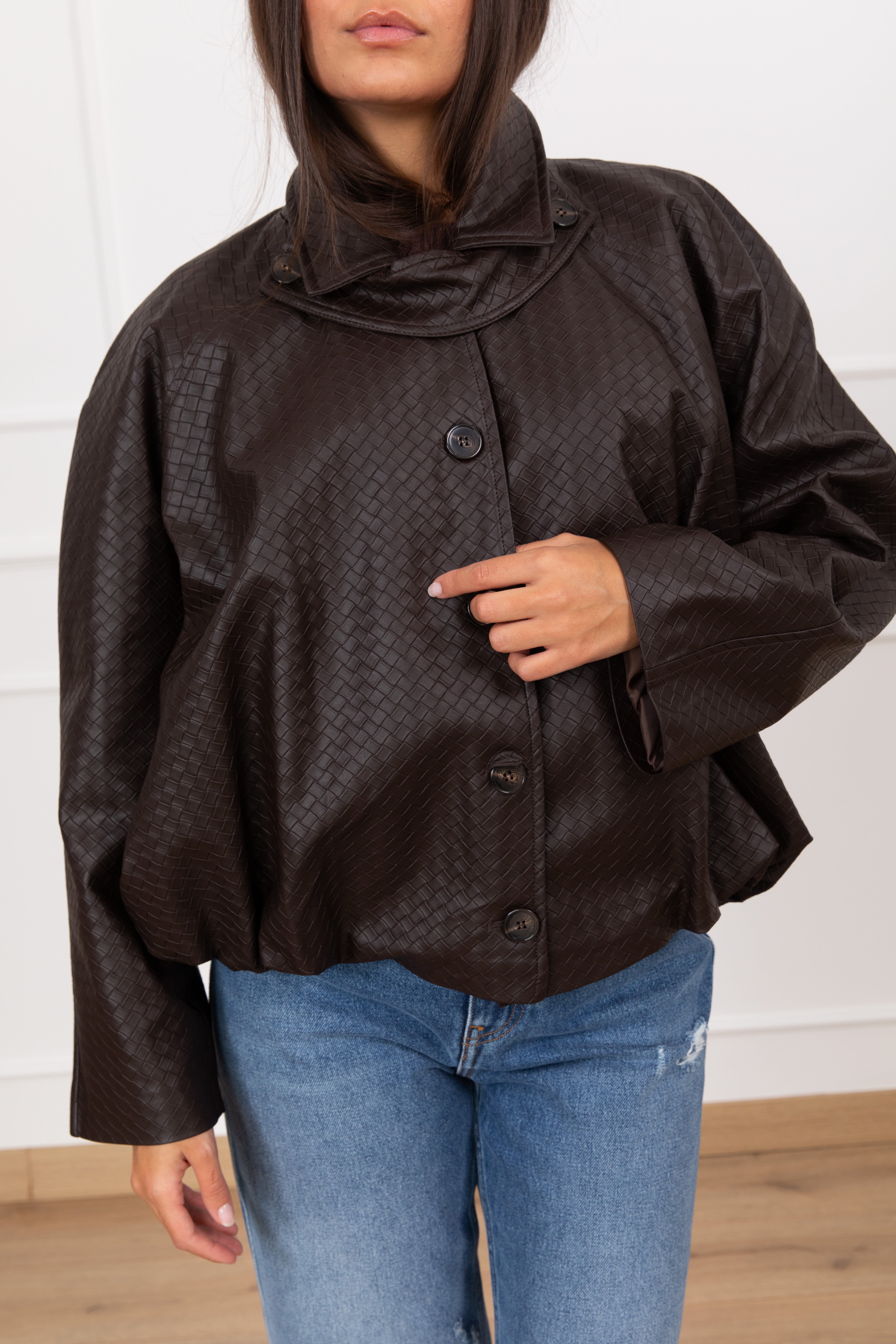 PRE ORDER 15/03 Bomber in eco-pelle intrecciata Tensione IN