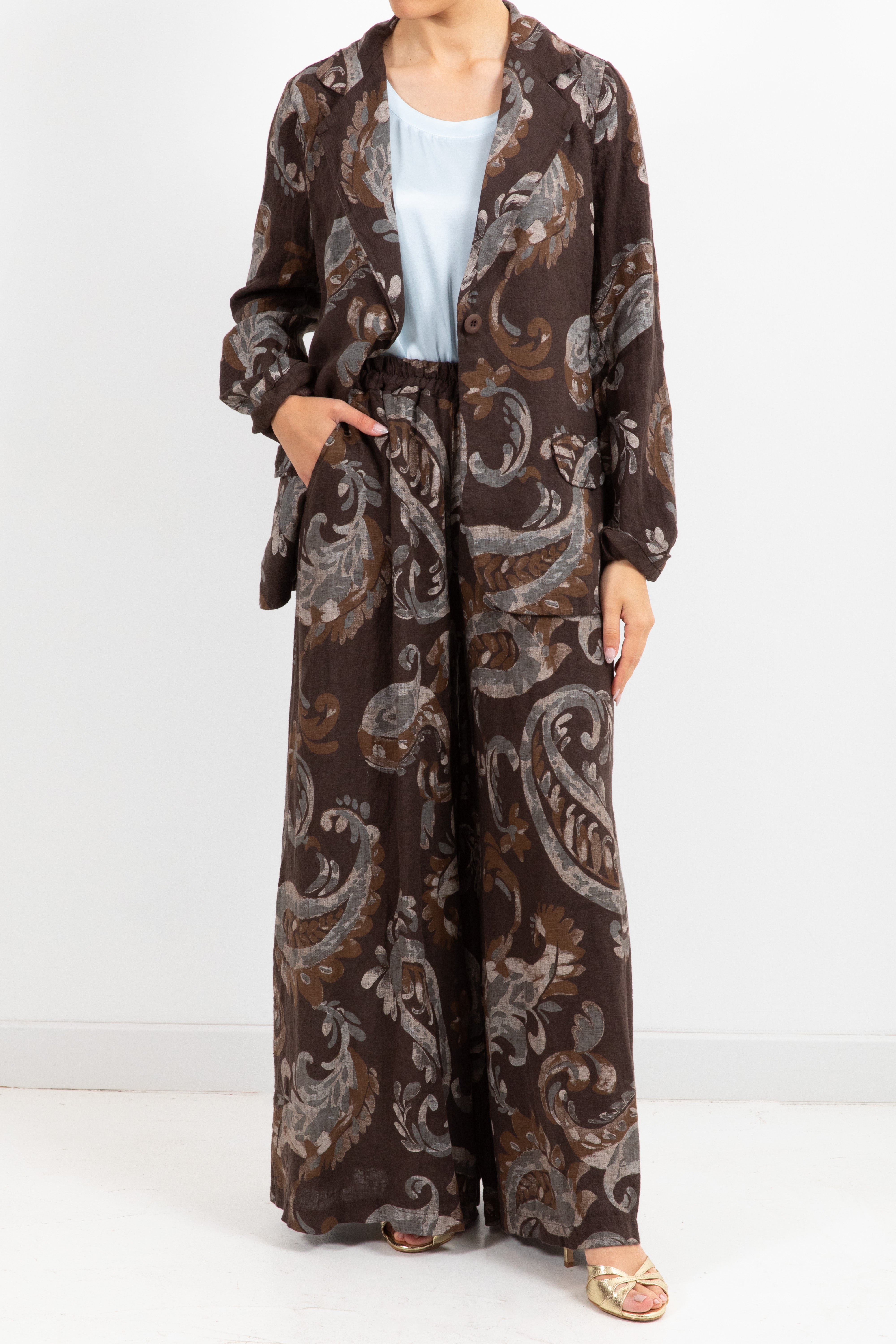 Pantalone in lino fantasia paisley Susy Mix