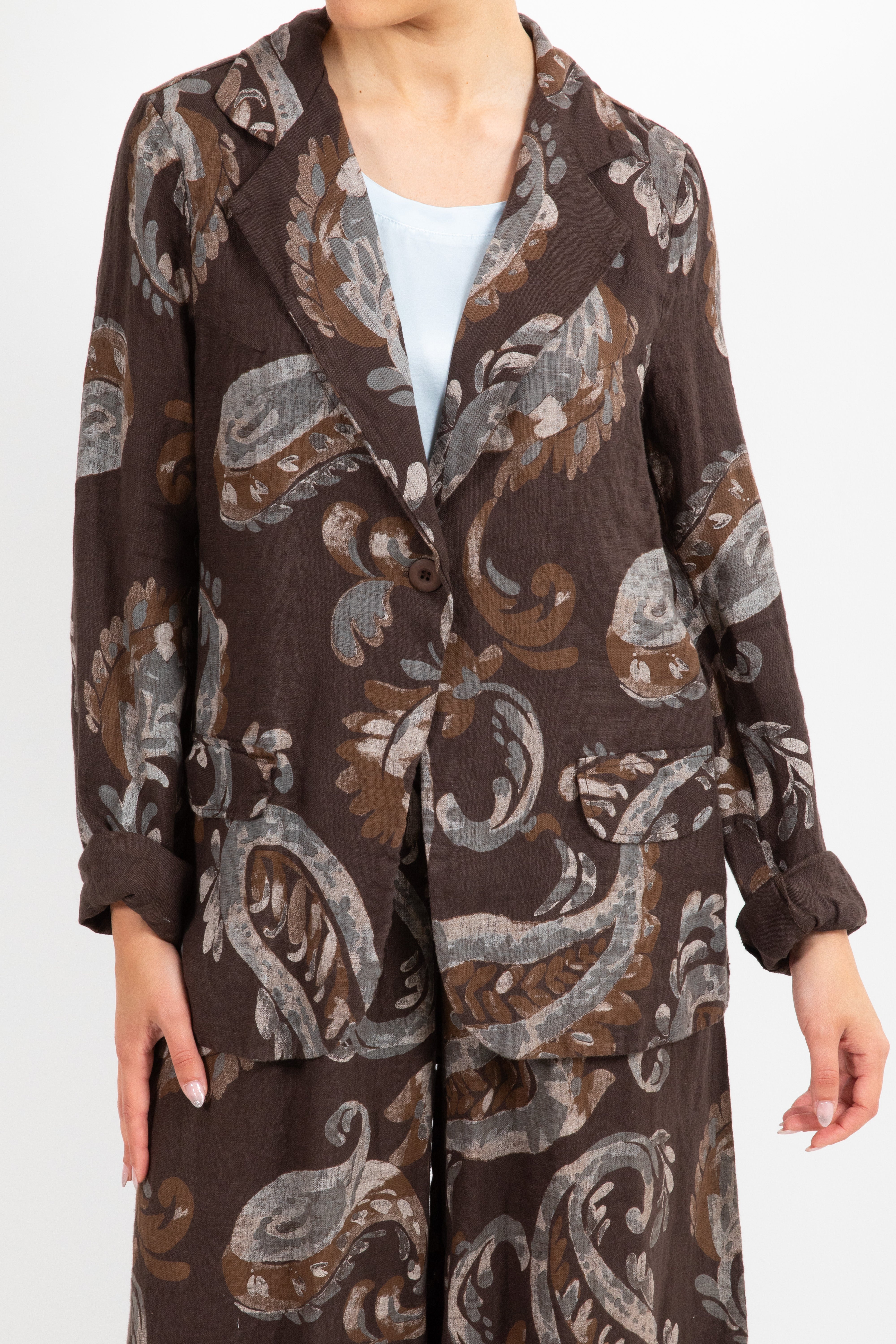 Giacca mono-bottone in lino fantasia paisley Susy Mix