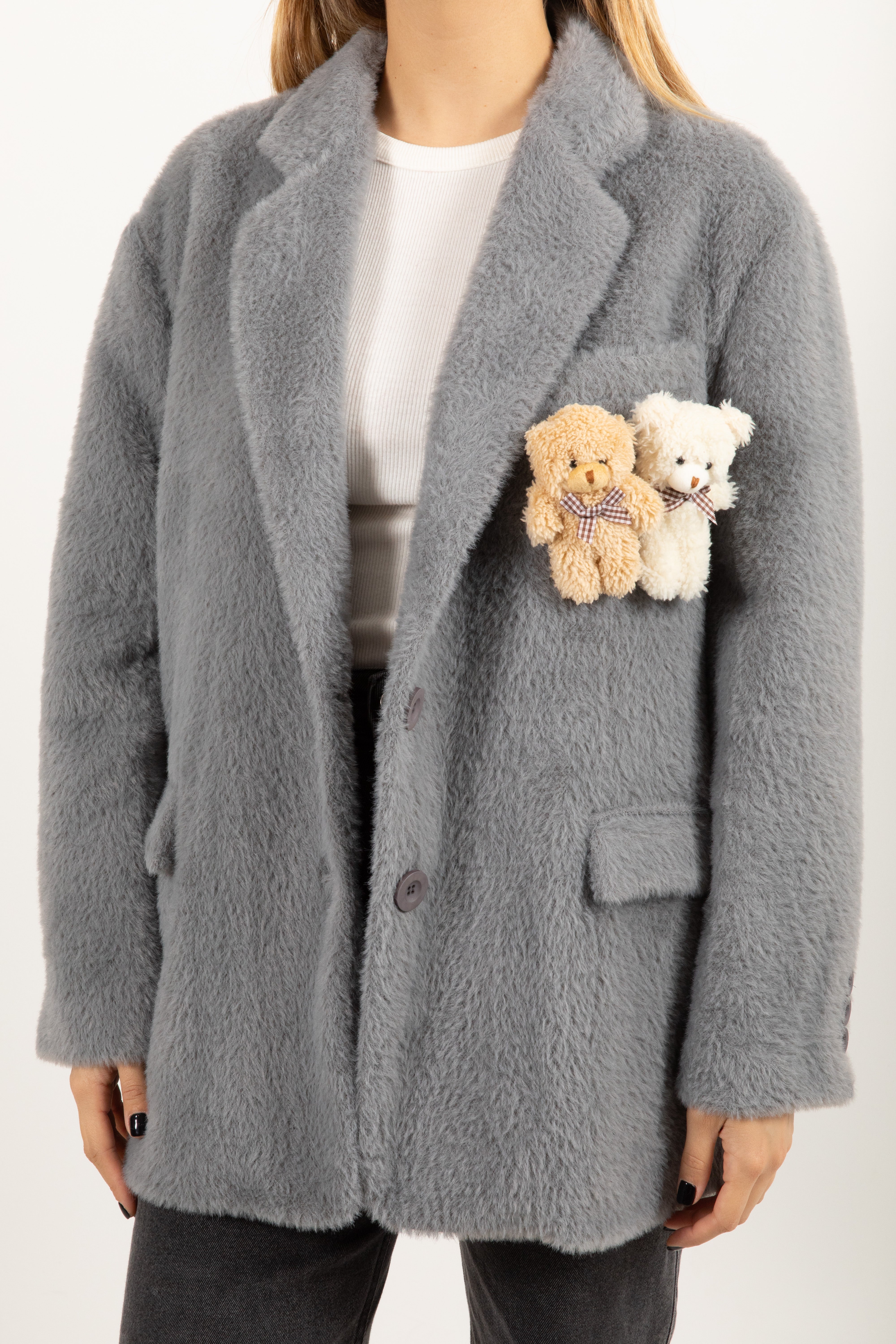 Giacca oversize in lana pettinata con peluche Dixie