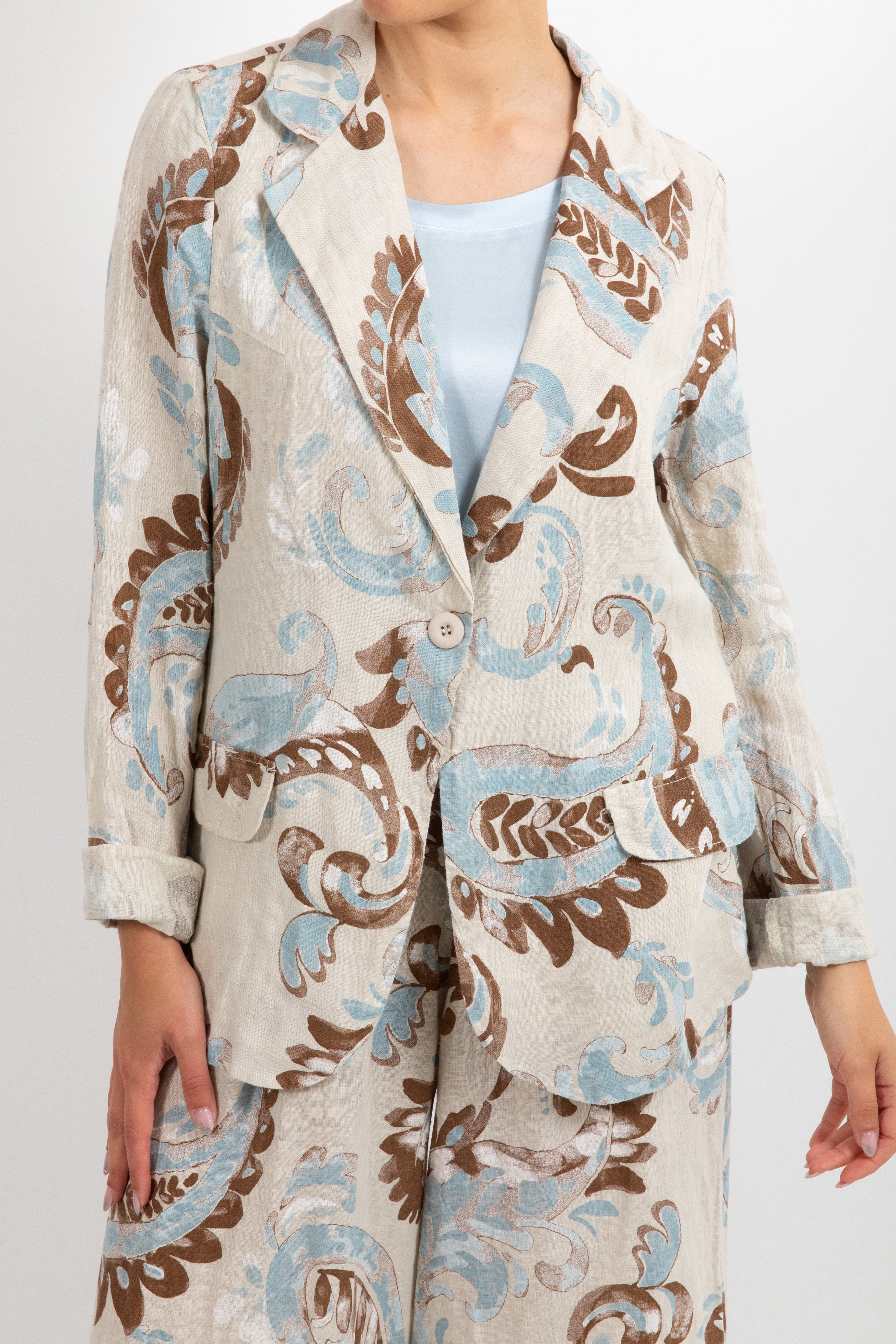 Giacca mono-bottone in lino fantasia paisley Susy Mix