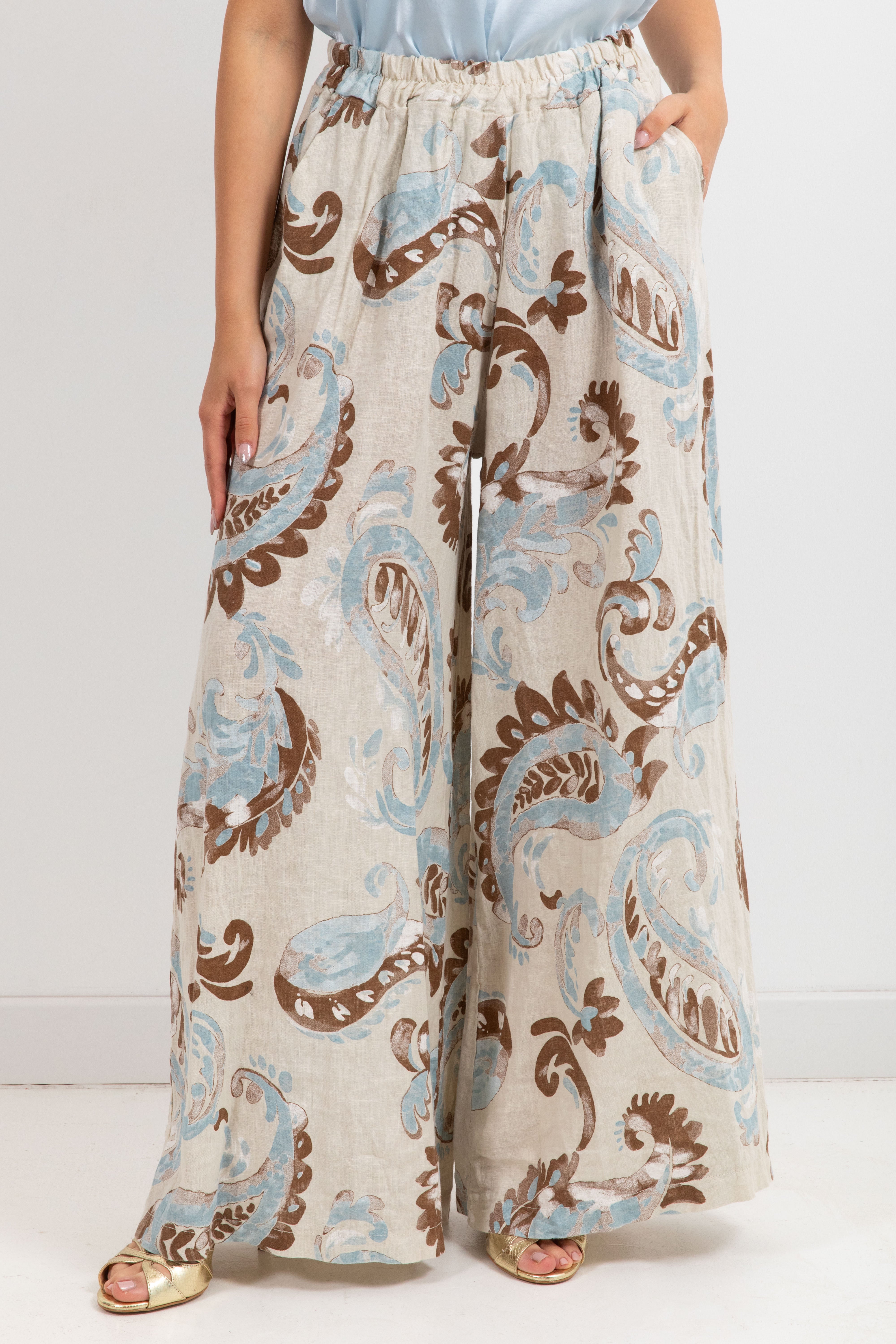 Pantalone in lino fantasia paisley Susy Mix