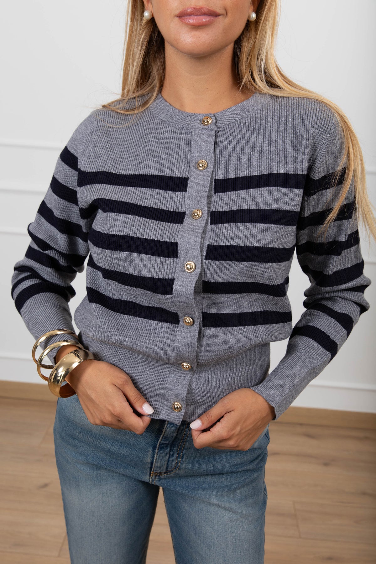 Cardigan a righe con bottoni oro Susy Mix