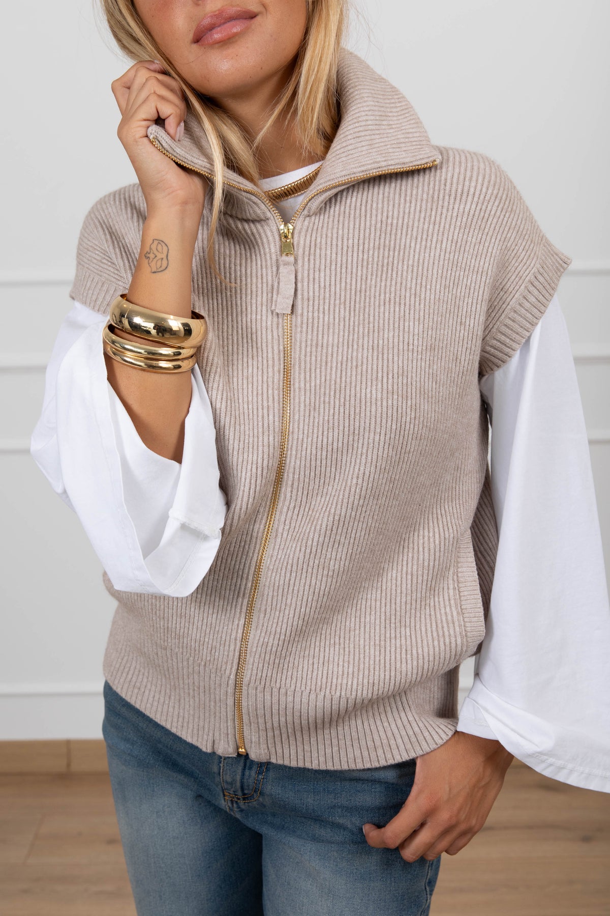 Gilet in maglia a coste con zip Susy Mix