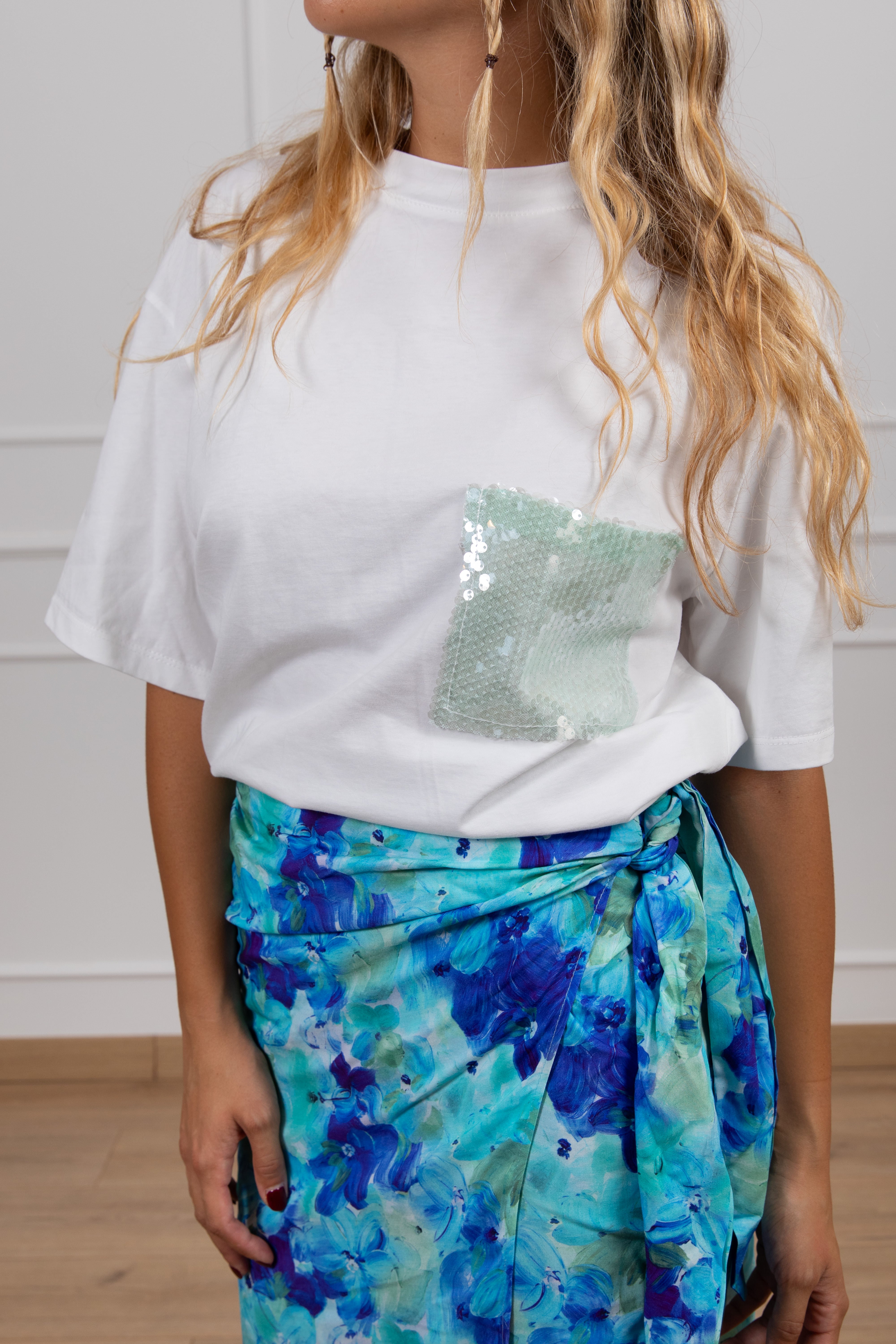 T-shirt tasca paillettes acqua Tensione In