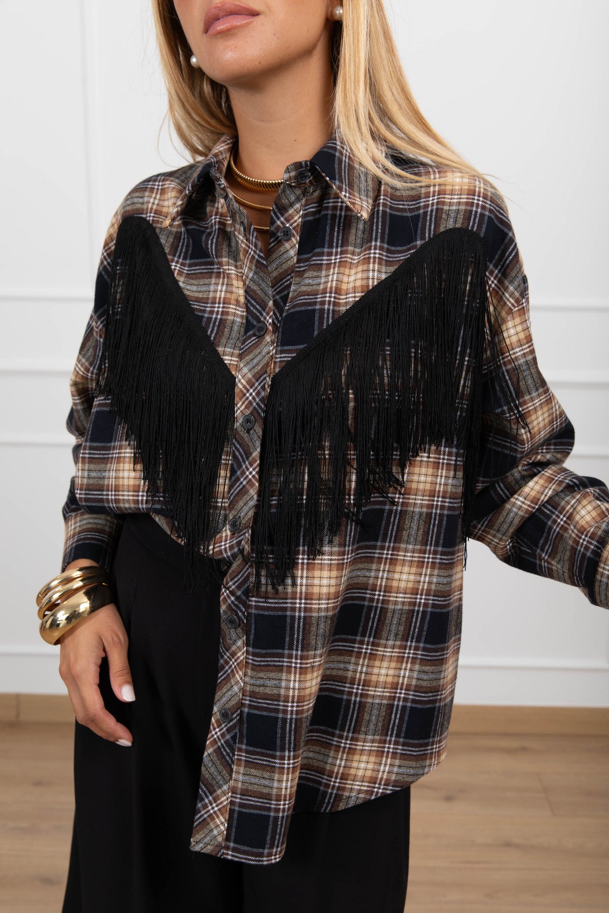 Camicia check nero/nero con frange Tensione IN