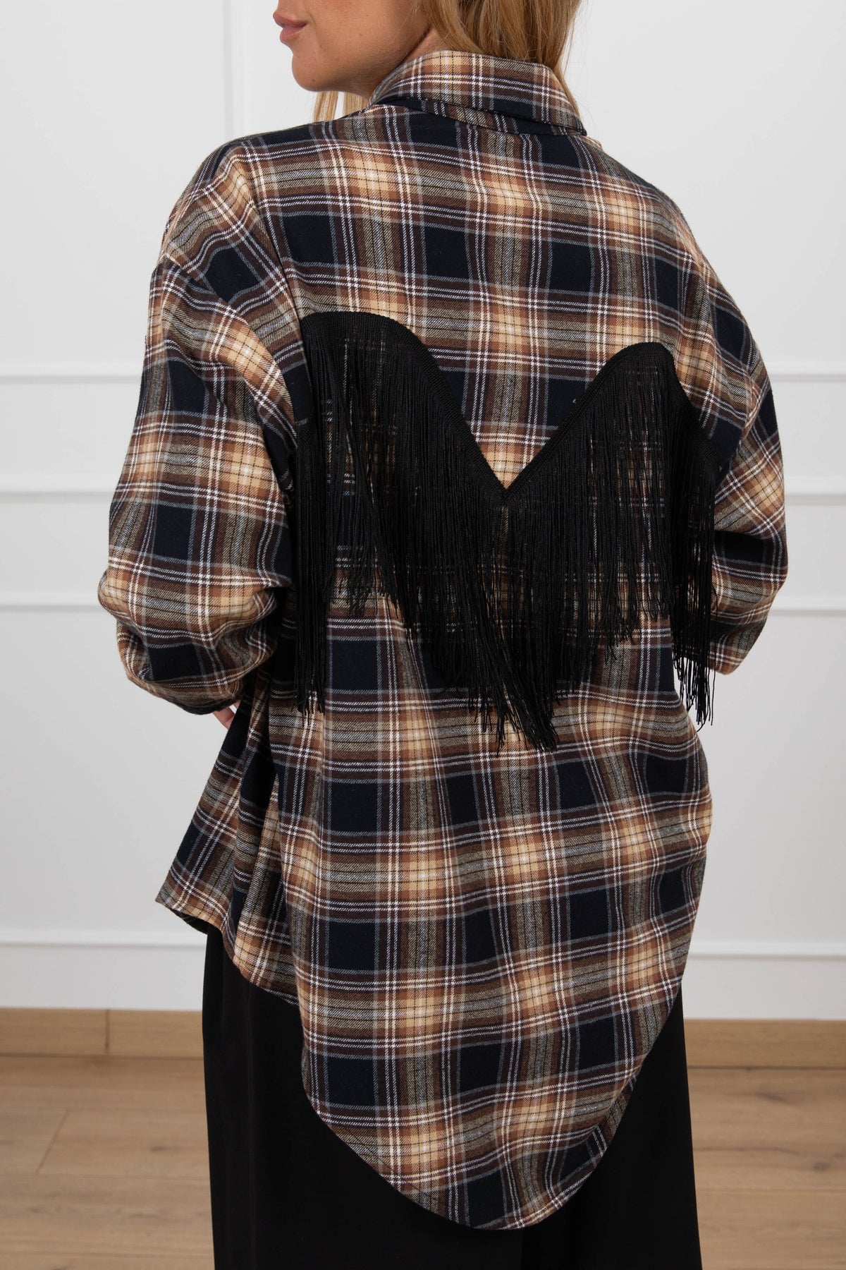 Camicia check nero/nero con frange Tensione IN