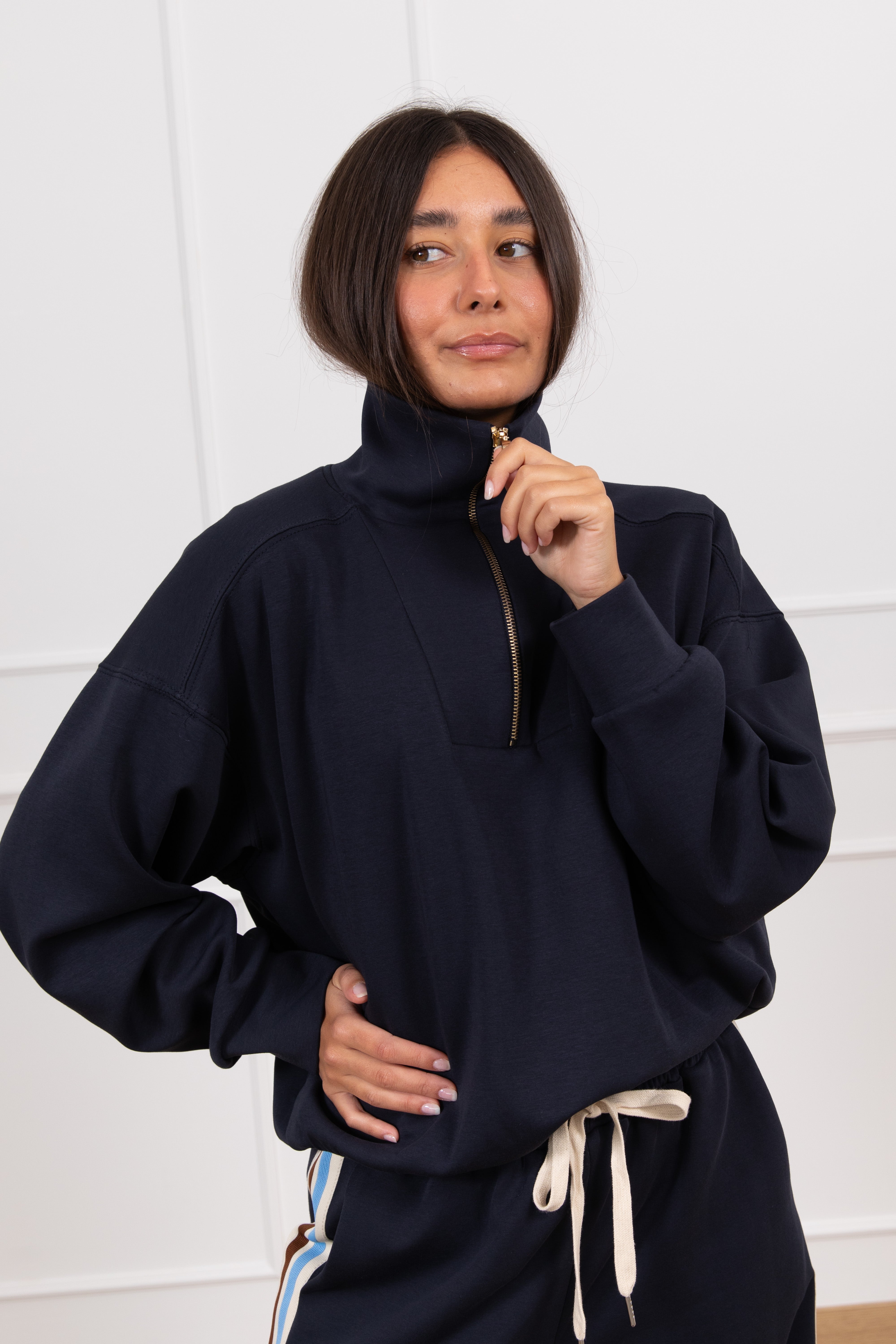 Felpa in cotone leggero con mezza zip Tensione IN