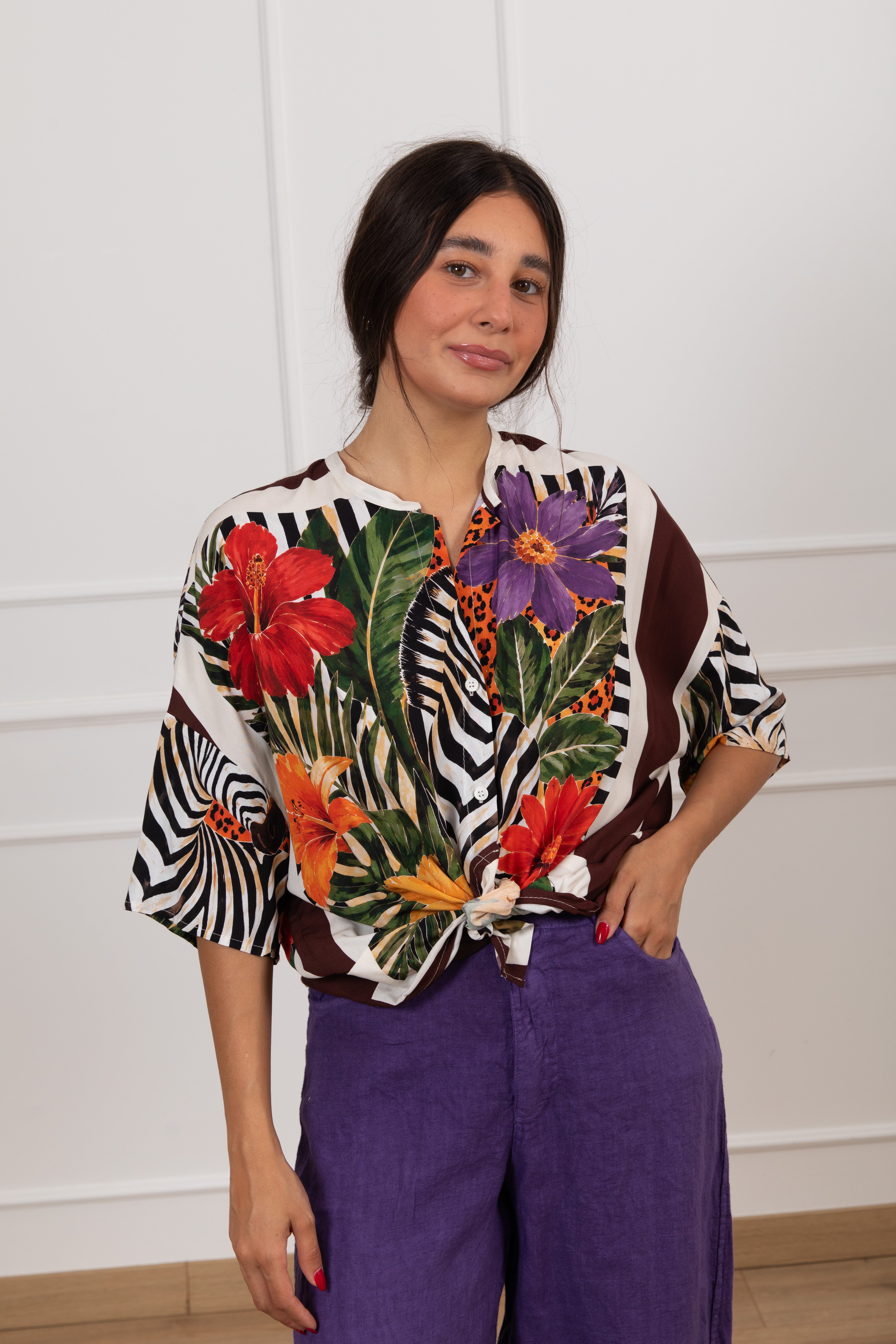 Camicia fantasia zebra con collo alla coreana ViCOLO