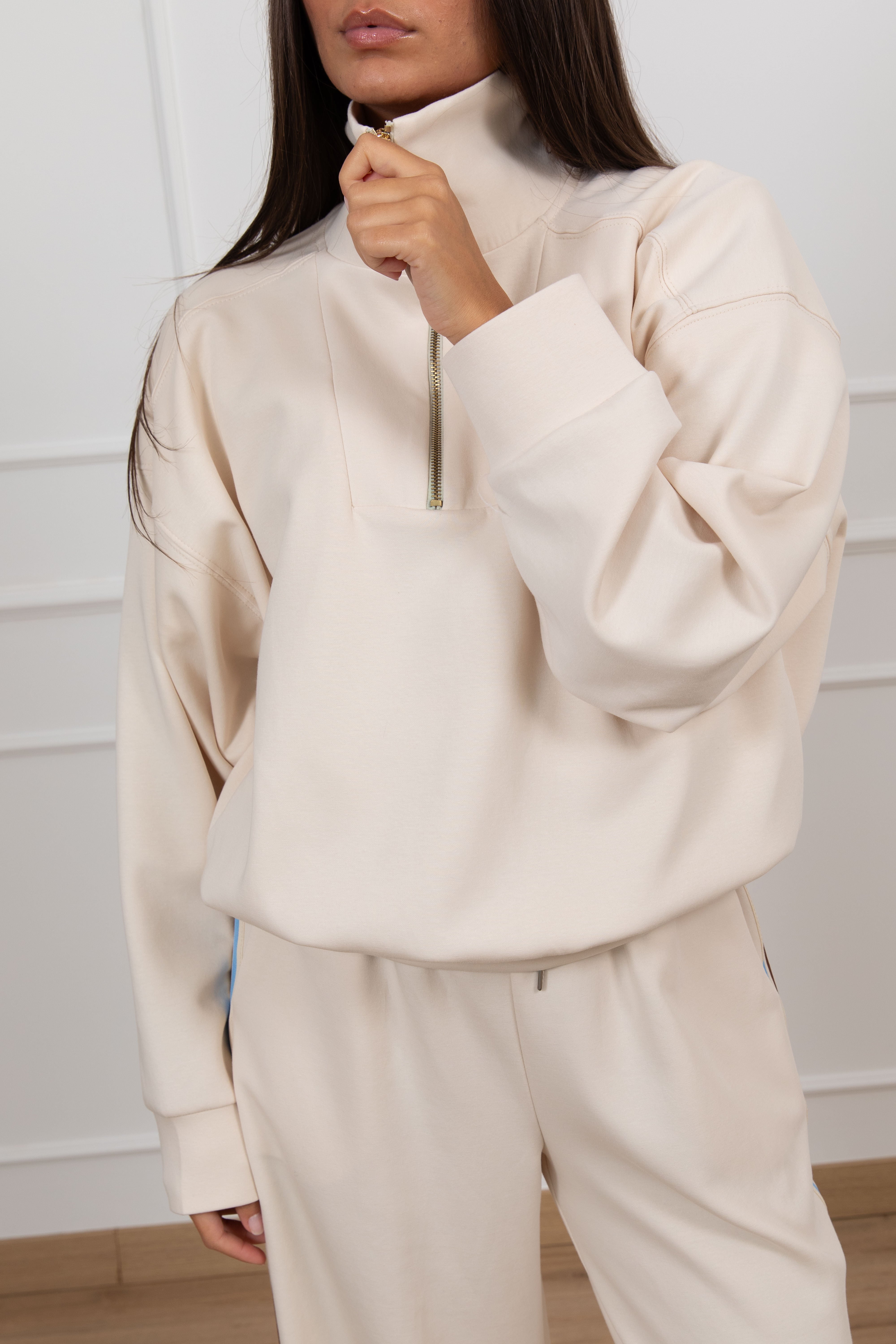 Felpa in cotone leggero con mezza zip Tensione IN