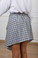 Mini-gonna check effetto camicia annodata tortora/azzurro ViCOLO