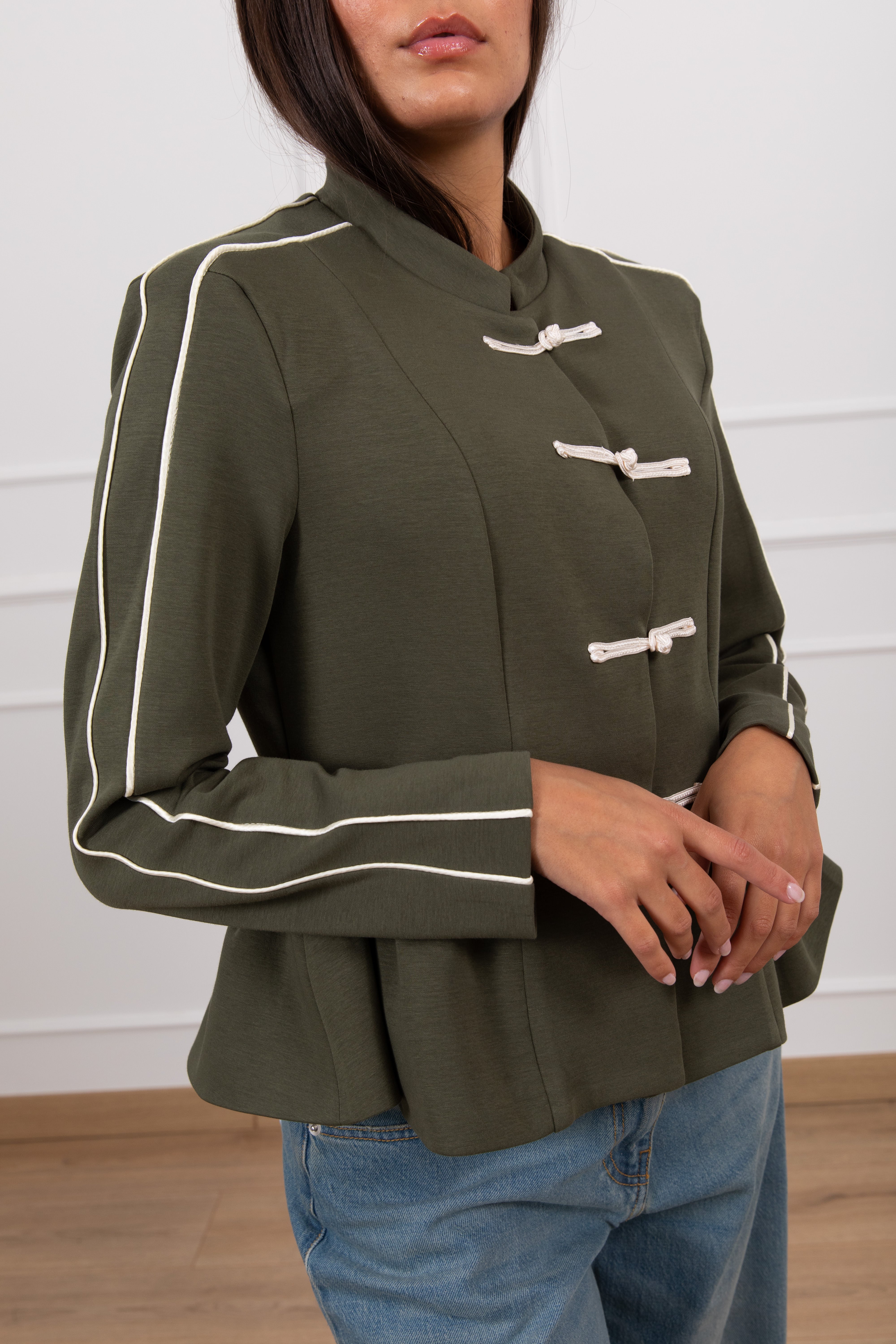 Giacchino felpa in cotone leggero con bande laterali e alamari Tensione IN