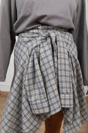Mini-gonna check effetto camicia annodata grigio/beige ViCOLO