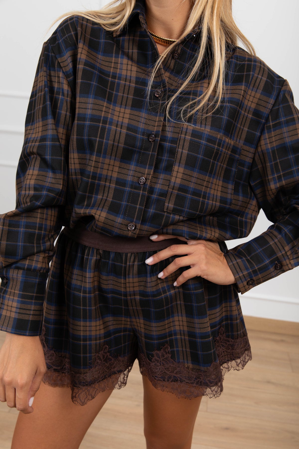 Camicia check biscotto con tasca Haveone
