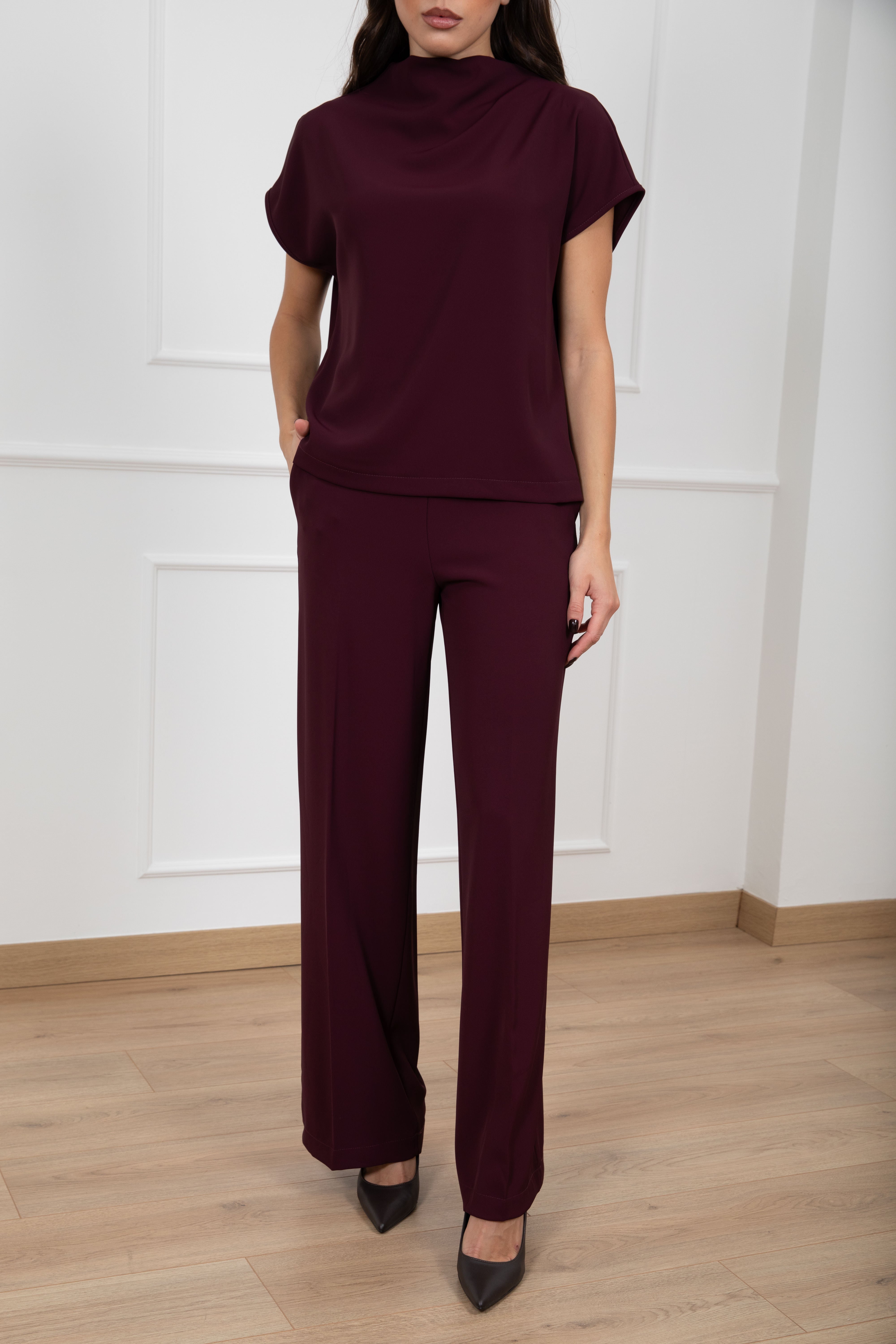 Coordinato fluido blusa smanicata e pantalone con elastico Susy Mix