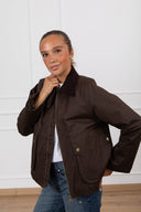 Field jacket cropped con colletto in velluto a coste variante moro Tensione IN