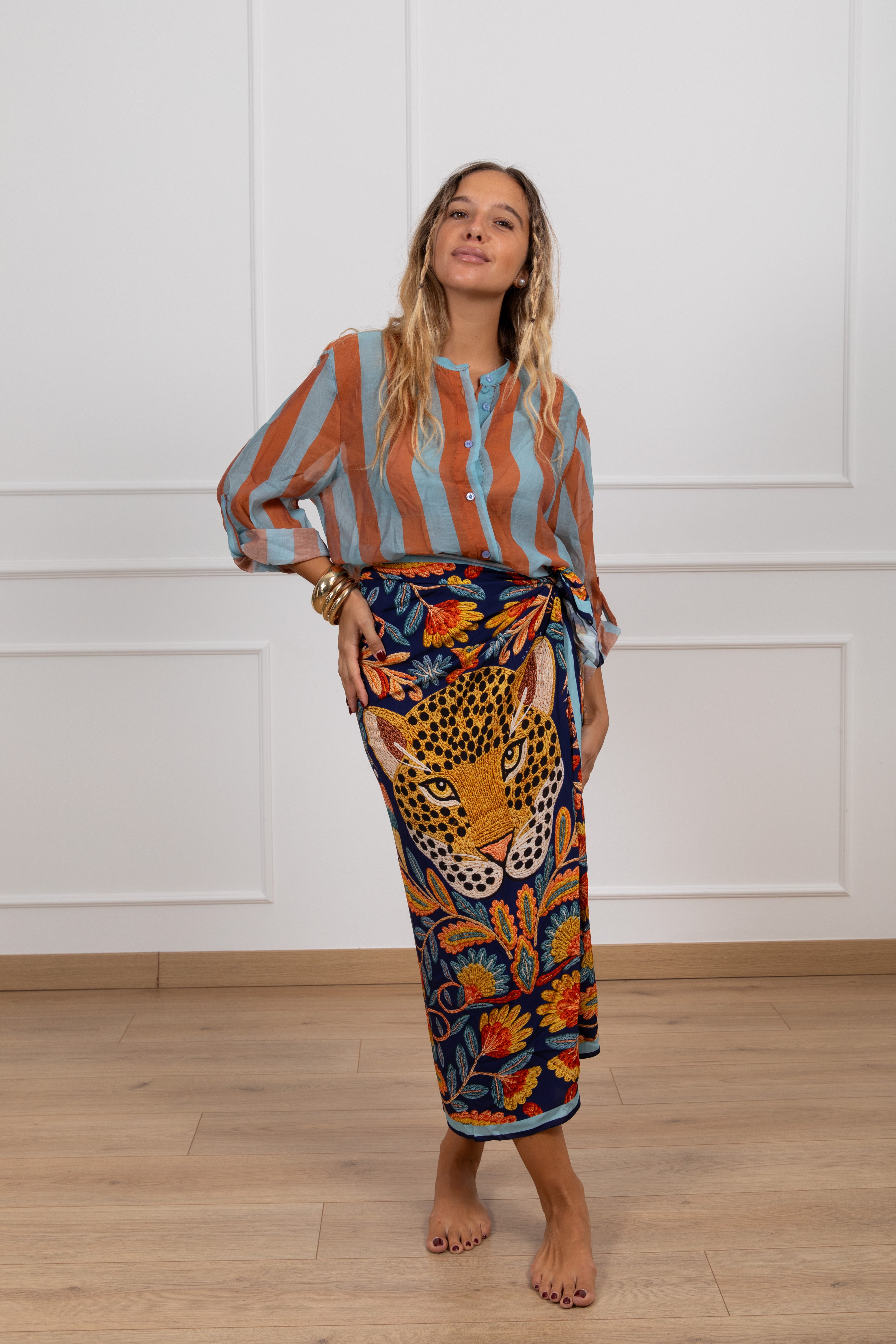 Gonna lunga pareo fantasia tigre blu Haveone