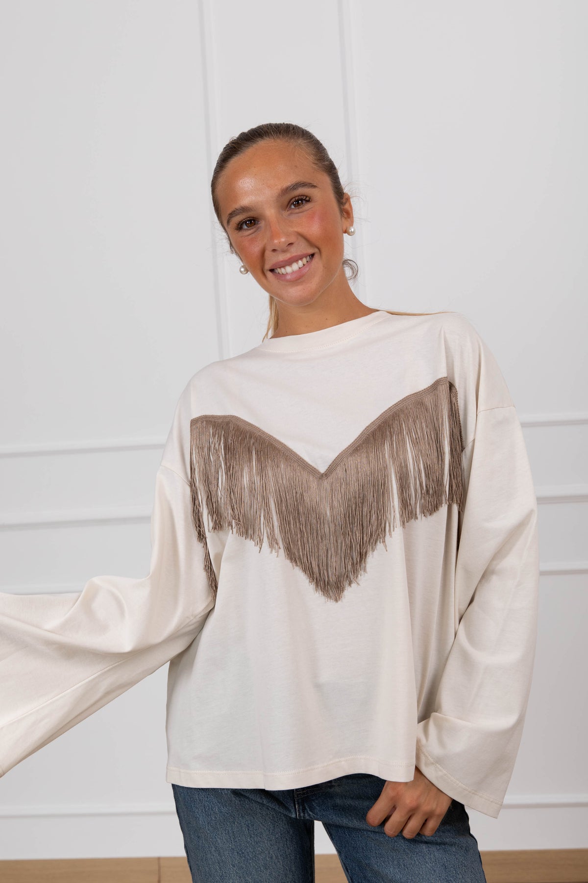 T-shirt inserto frange variante beige Tensione IN