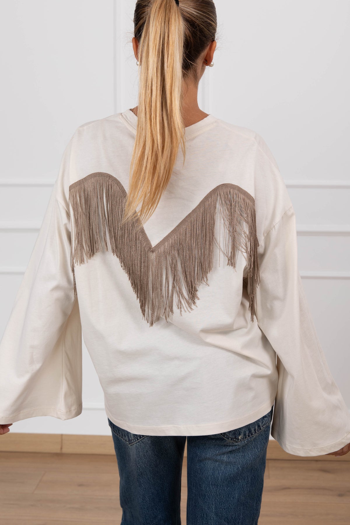 T-shirt inserto frange variante beige Tensione IN