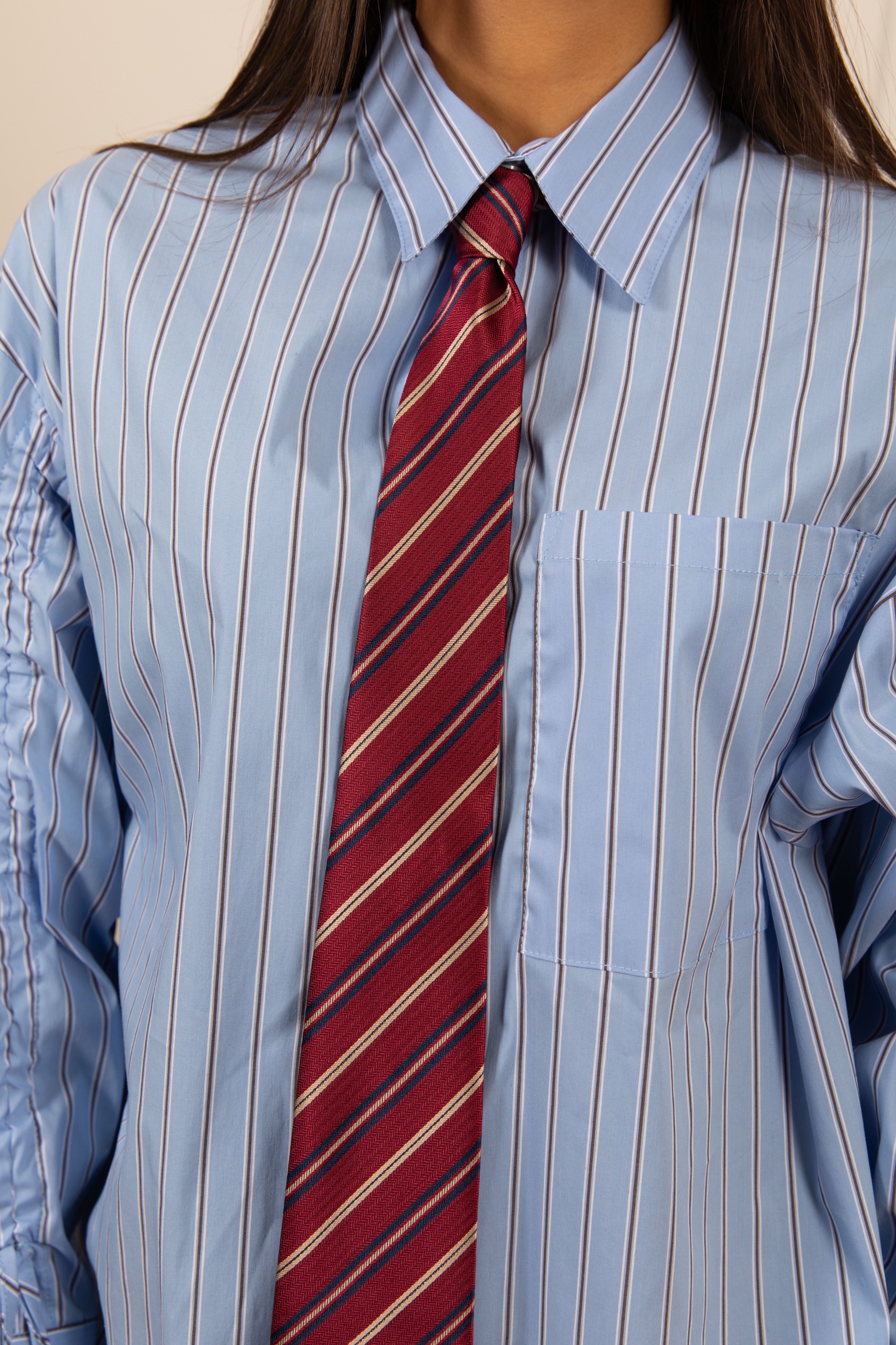 Camicia celeste bacchetta alternata con cravatta e fiocco manica ViCOLO