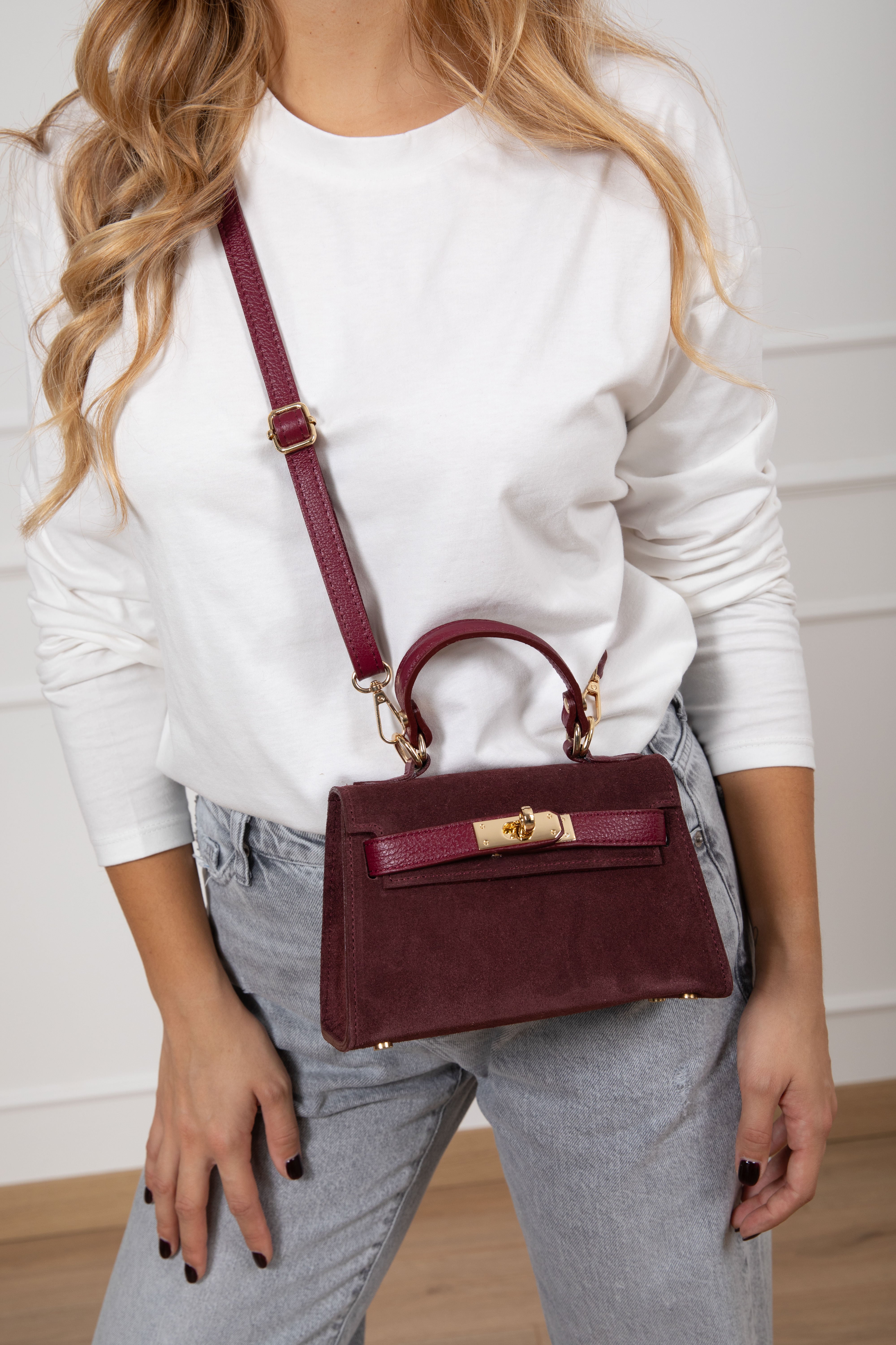 Mini-handbag in camoscio con lucchetto