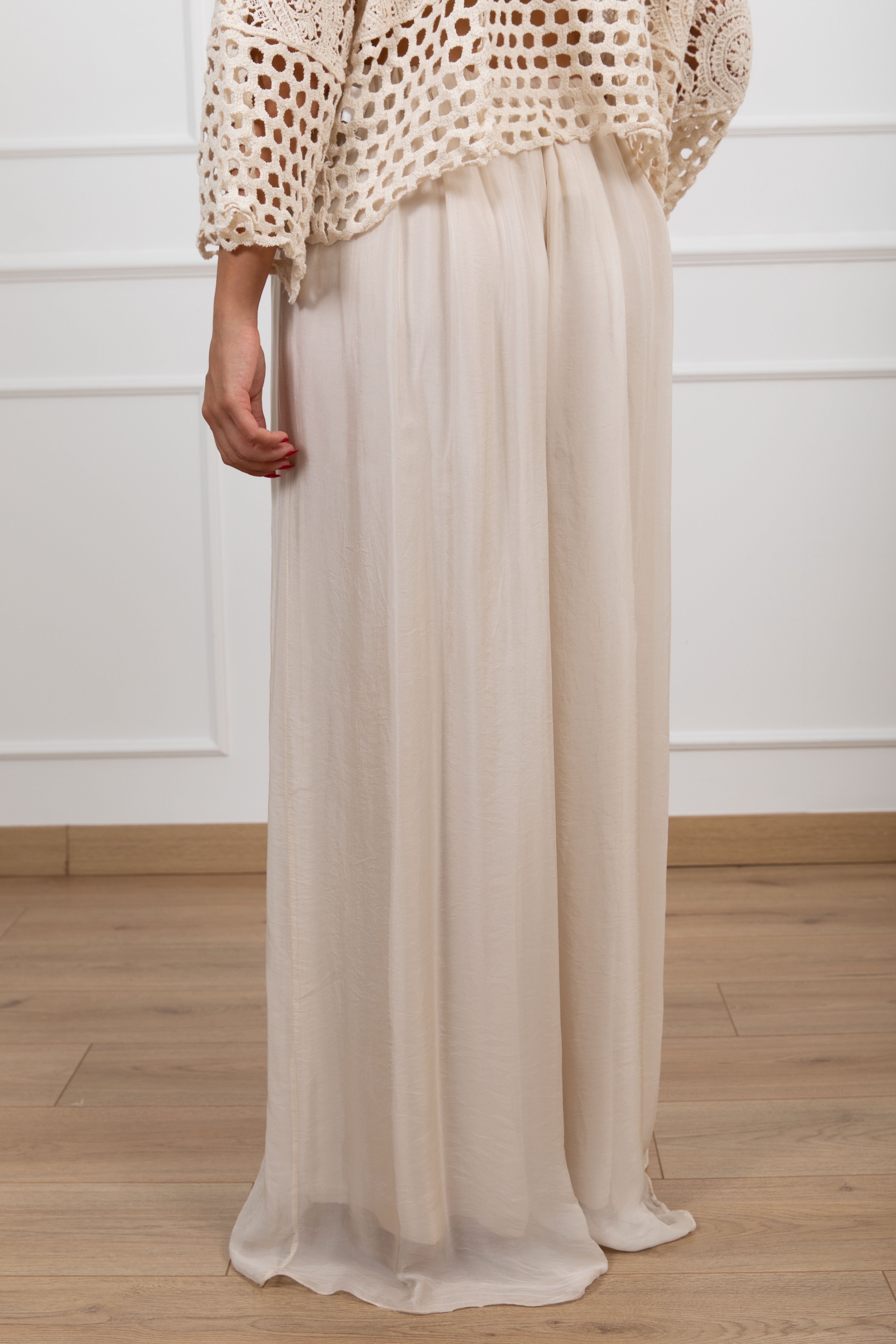Pantalone in seta e viscosa con gamba larga e elastico Haveone