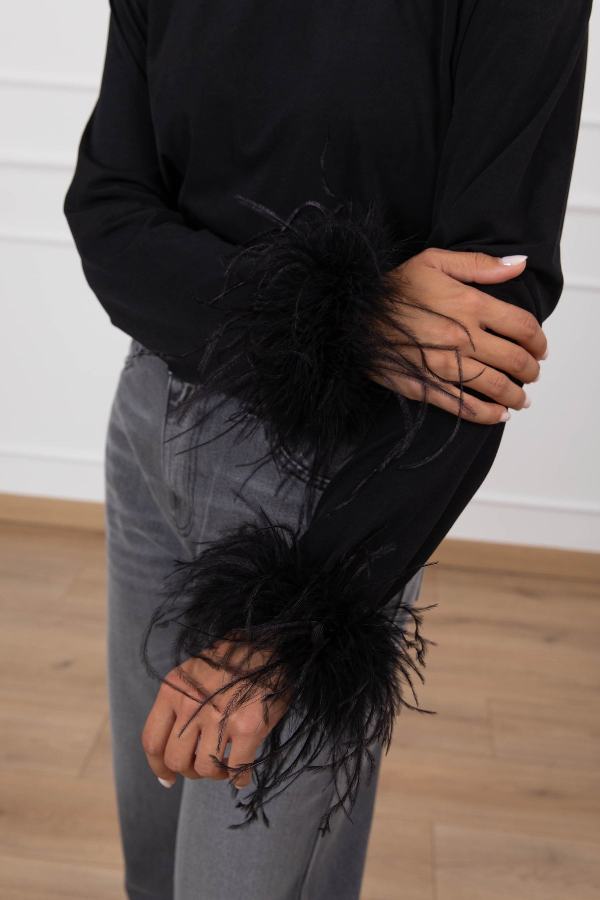 Blusa con inserto piume variante nero ViCOLO