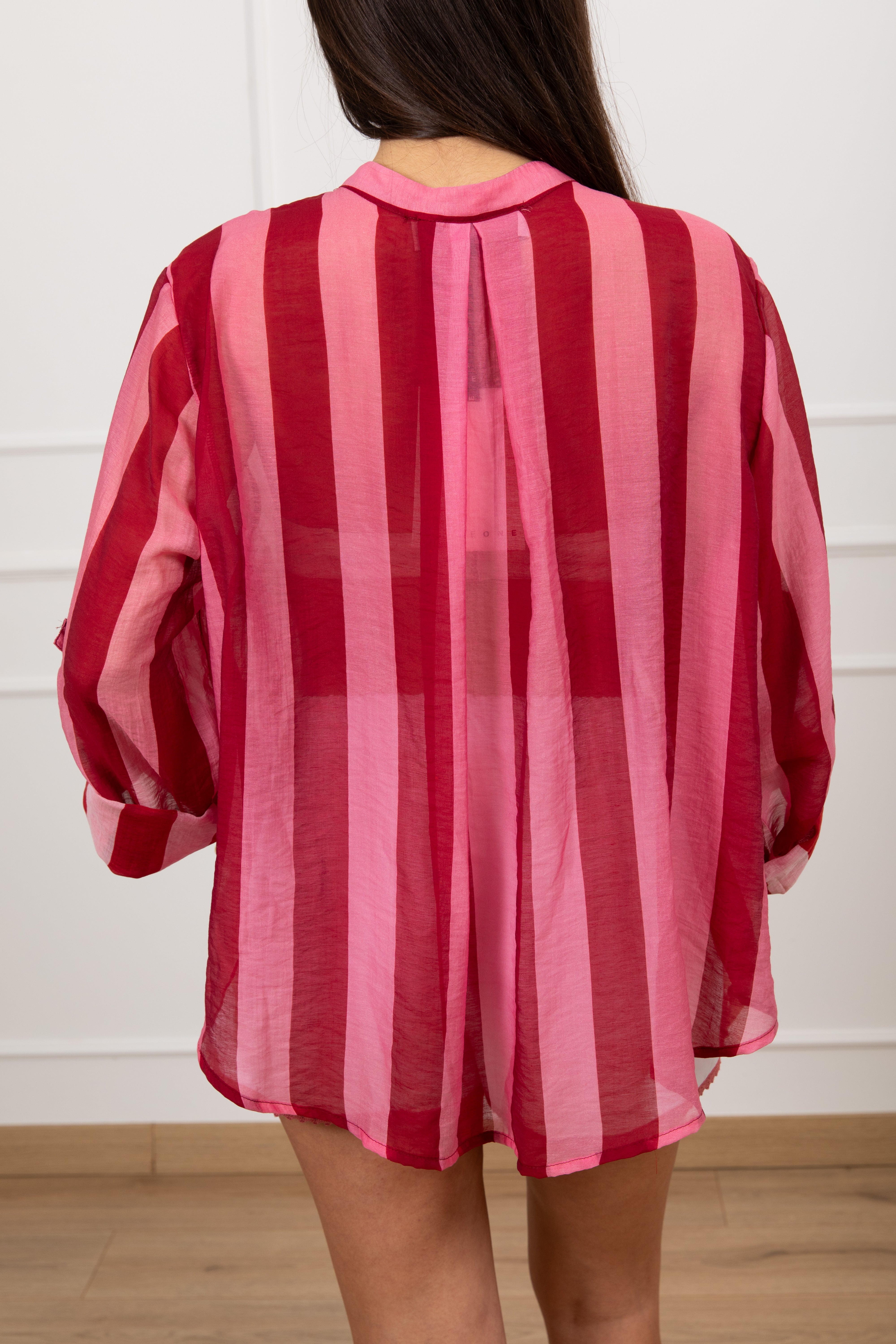Camicia a righe con collo alla coreana Haveone