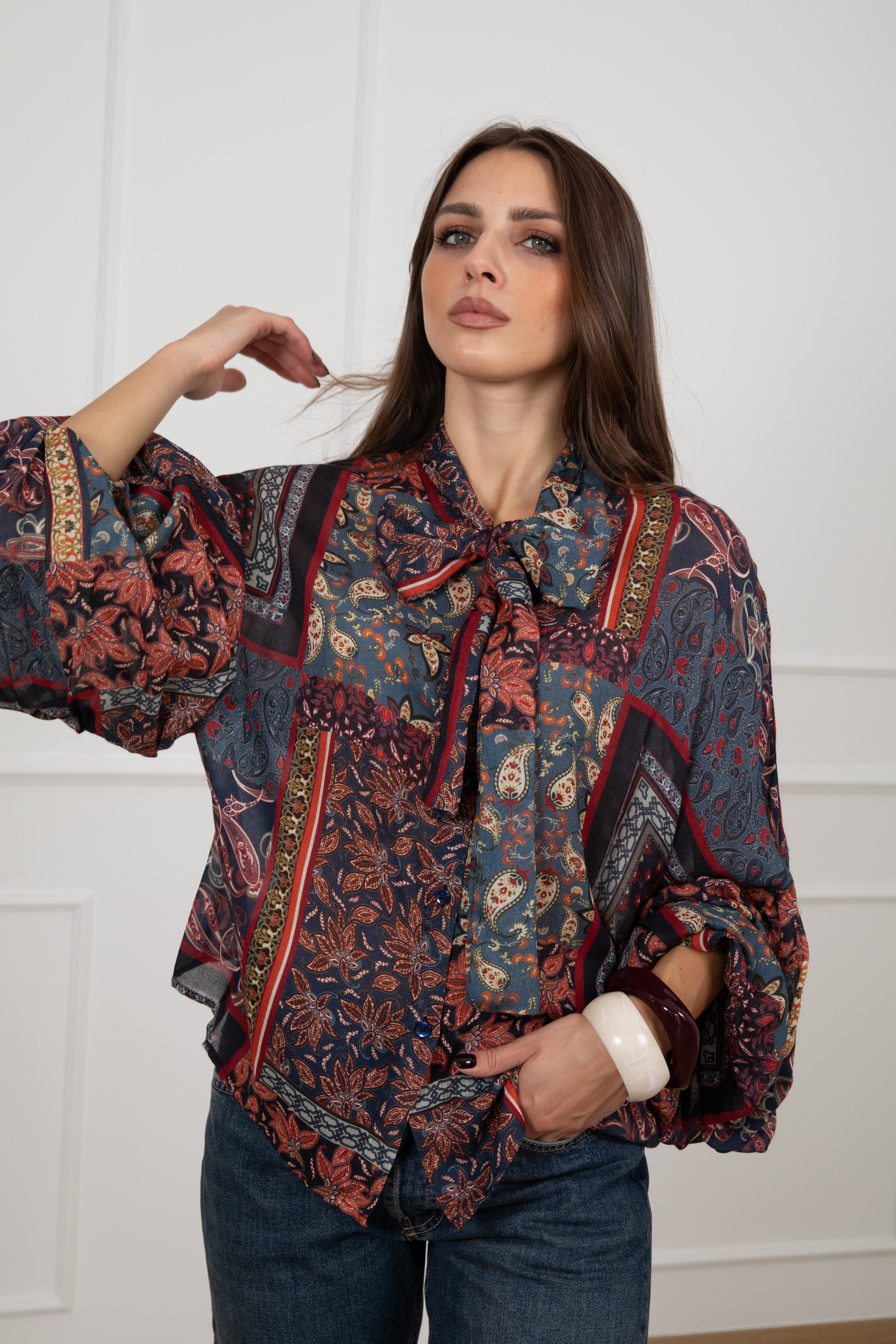 Camicia fantasia persiana con fiocco Susy Mix