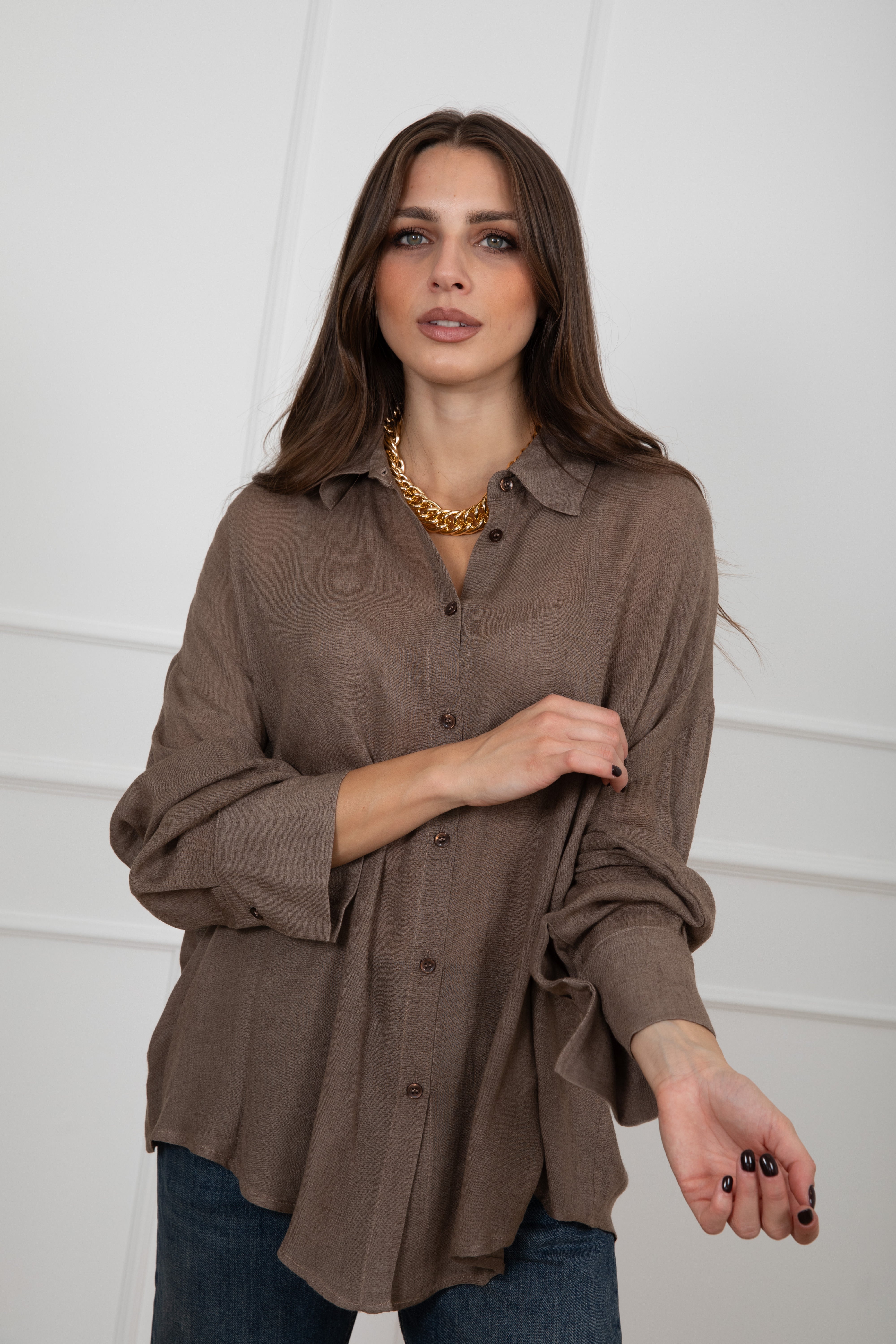 Camicia over-size in viscosa e lana Susy Mix
