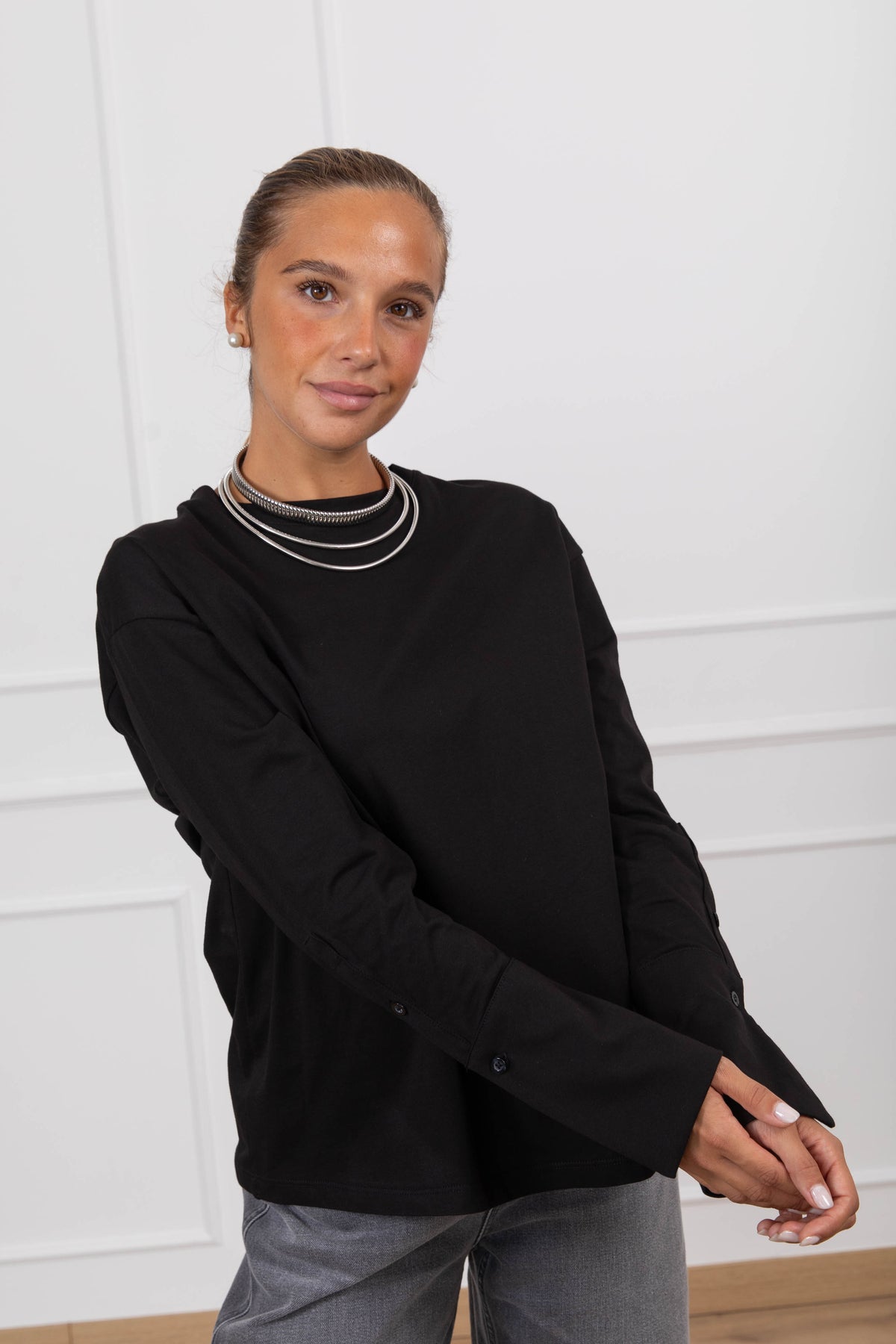 T-shirt con polsino camicia variante nero Tensione IN
