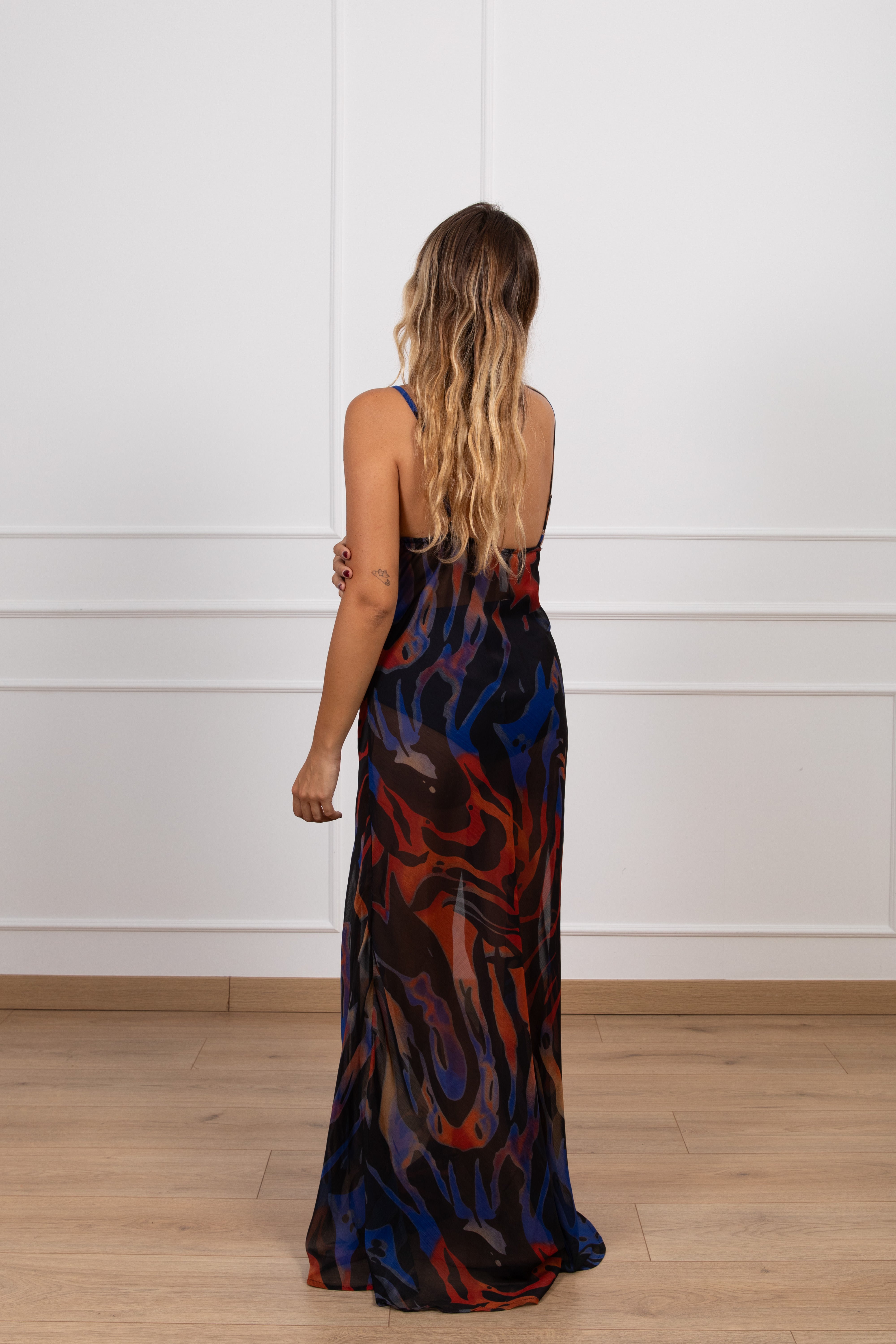 LIMITED EDITION Abito velato fantasia sfumata blu Tensione IN