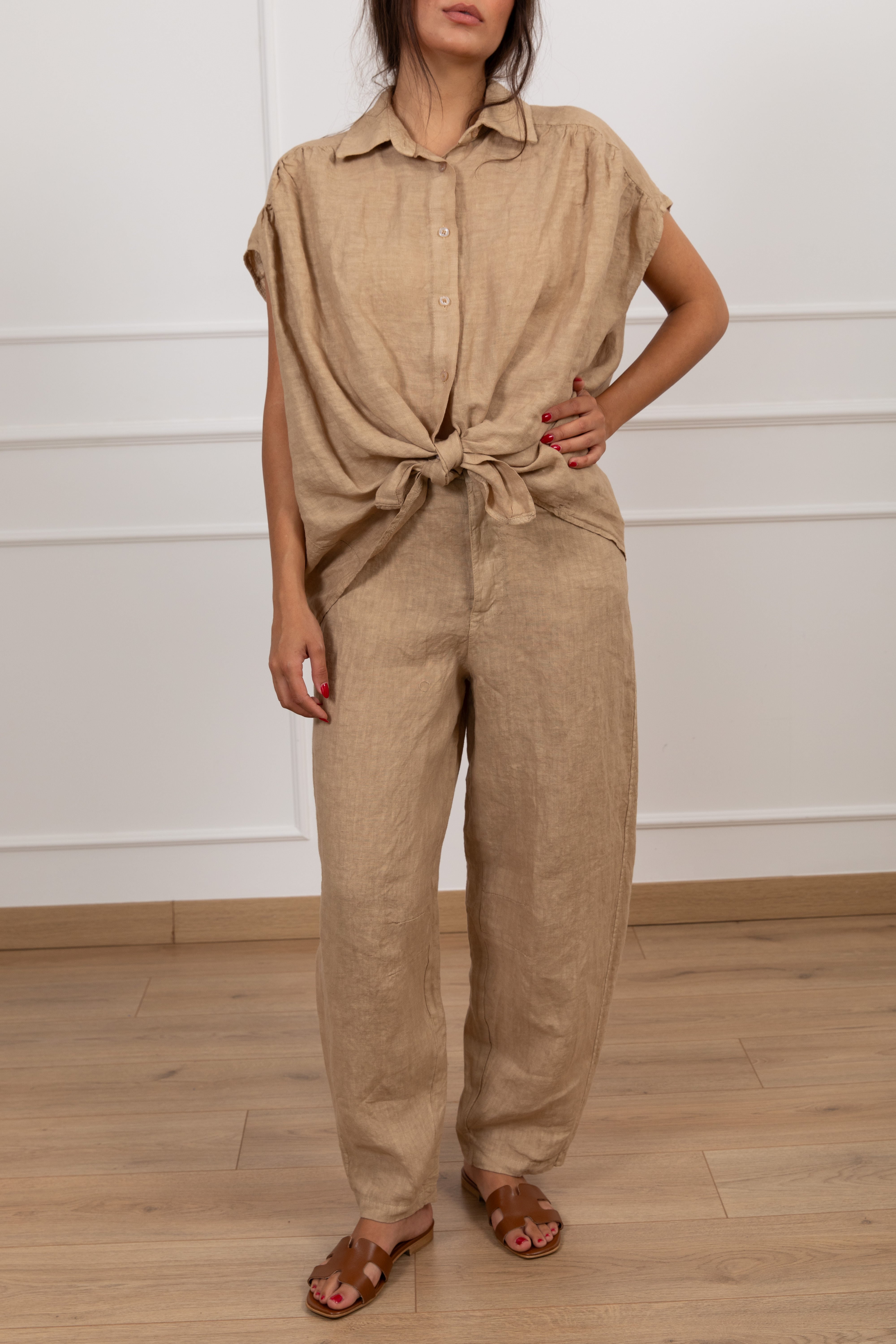 Pantalone barrel-fit 100% lino Susy Mix