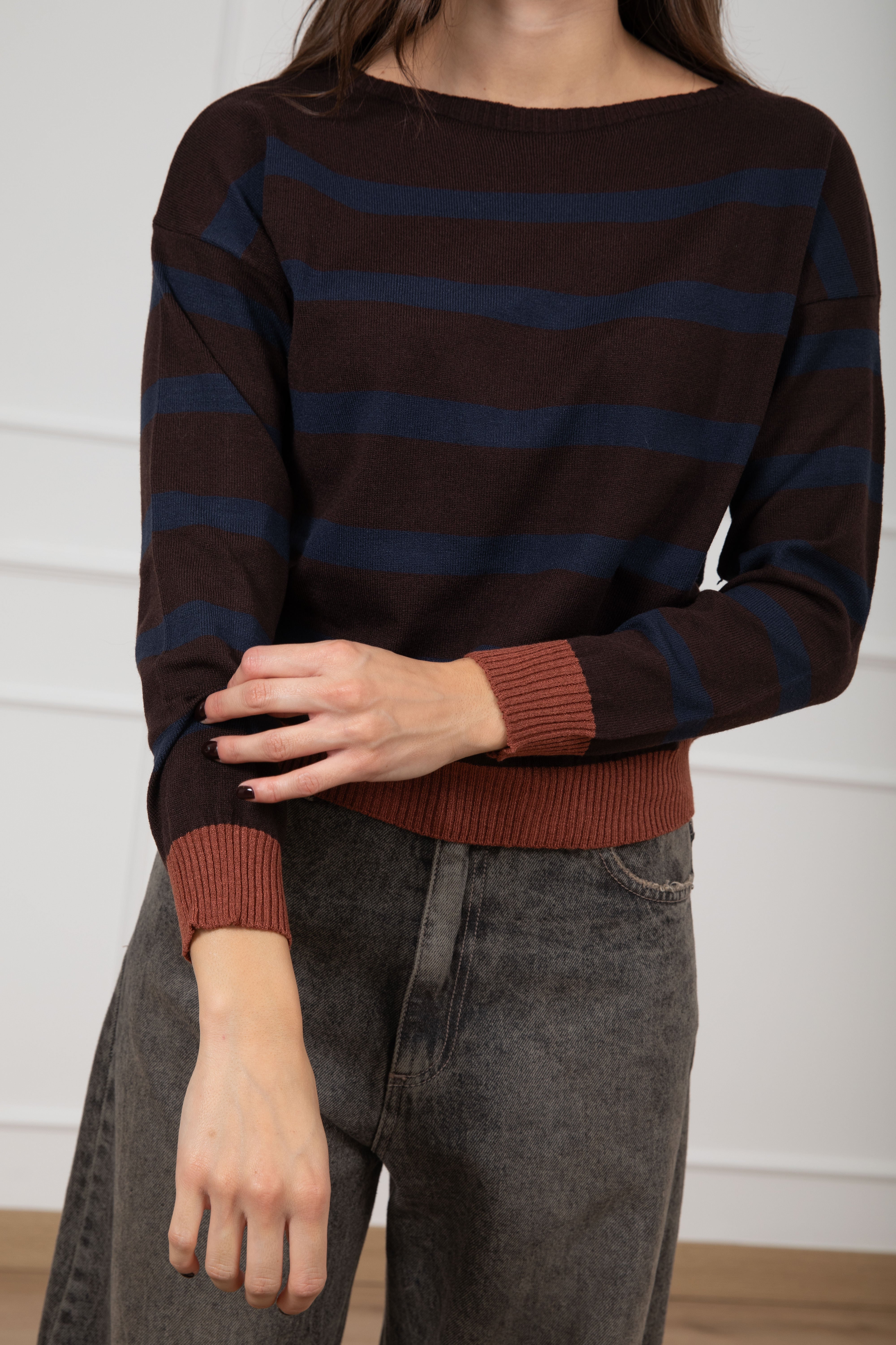 Maglia a righe con bordo a contrasto Susy Mix
