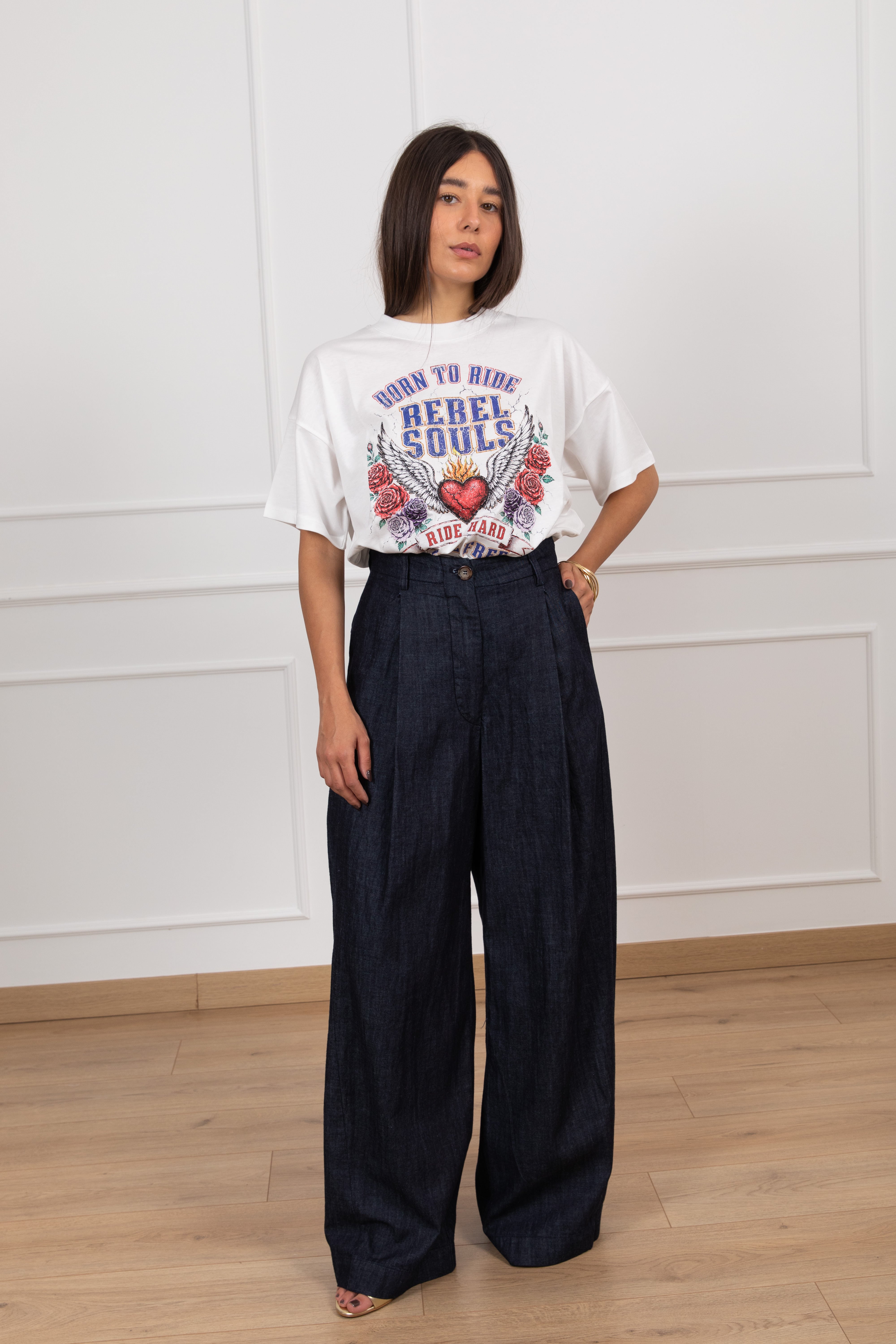 Pantalone barrel-fit con pinces in chambrix blu scuro Tensione IN